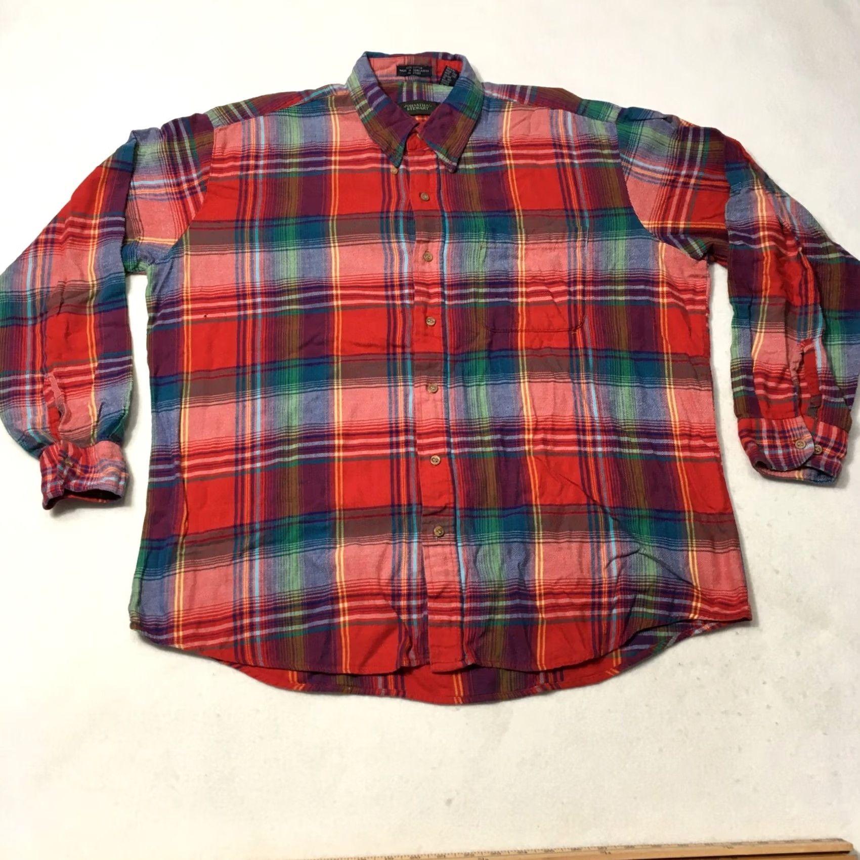 Vintage Stewart Plaid Flannel Shirt XL RED Cotton Button Up Casual Men's Size US XL / EU 56 / 4 - 2 Thumbnail