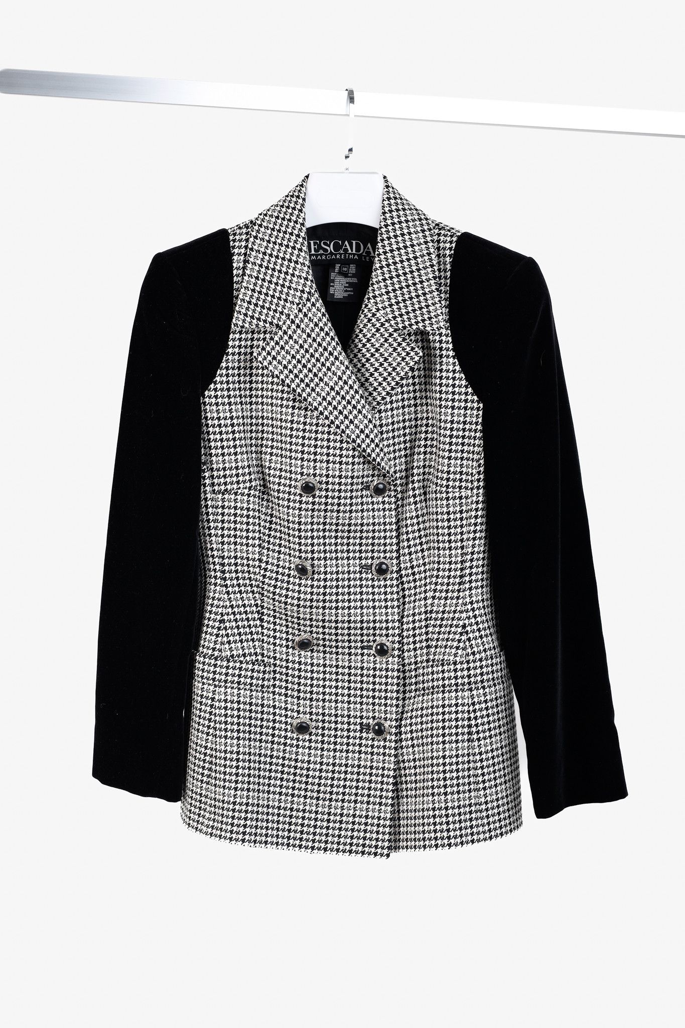 Escada Vintage Houndstooth Double Breasted Velvet Blazer