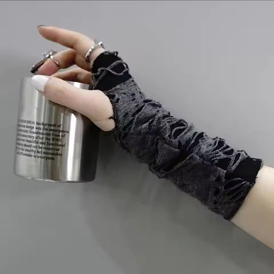 Vintage Unisex Gothic Black Fingerless Long Glove Size ONE SIZE - 2 Thumbnail