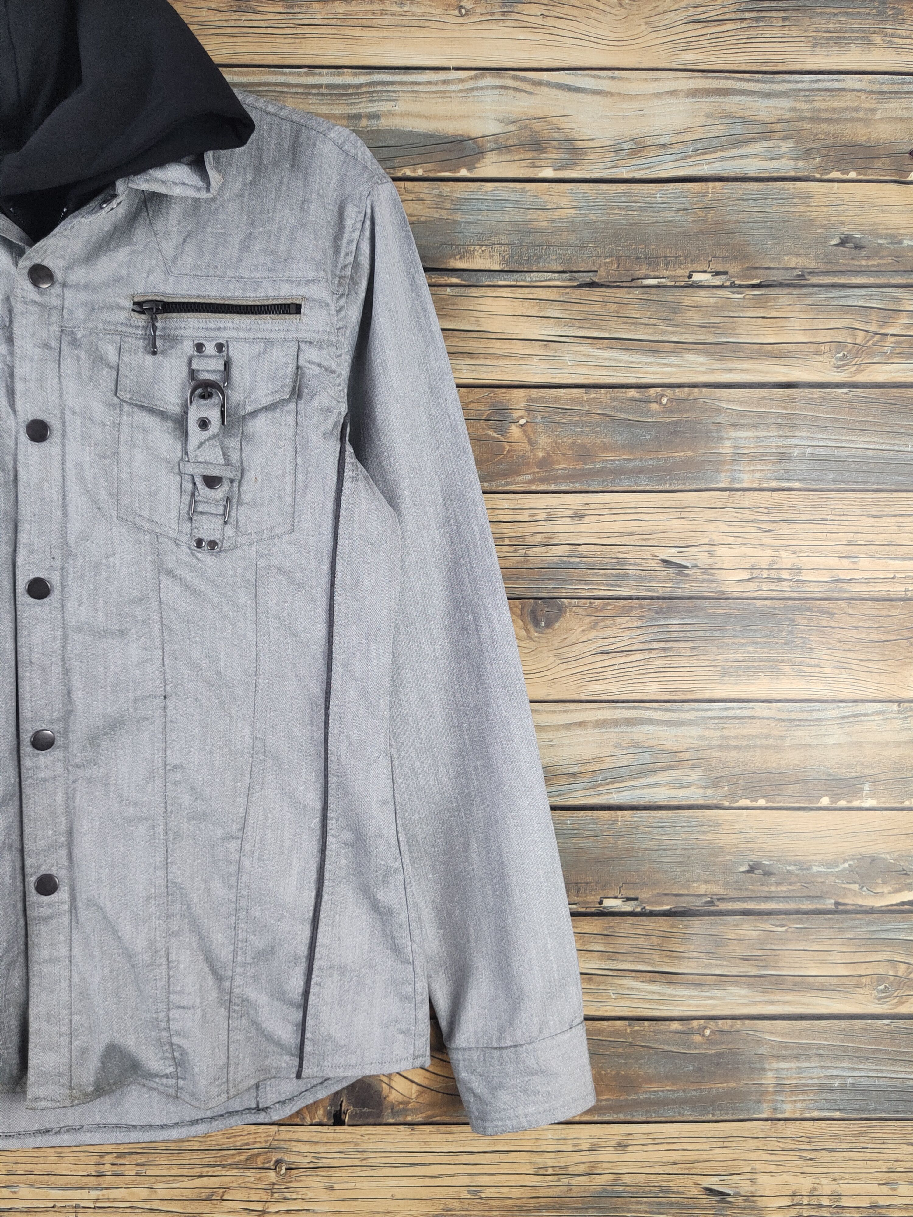 semanticdesign Semantic Design Gray Black Hoodie Button Up Shirts #W2251 Size US L / EU 52-54 / 3 - 5 Thumbnail