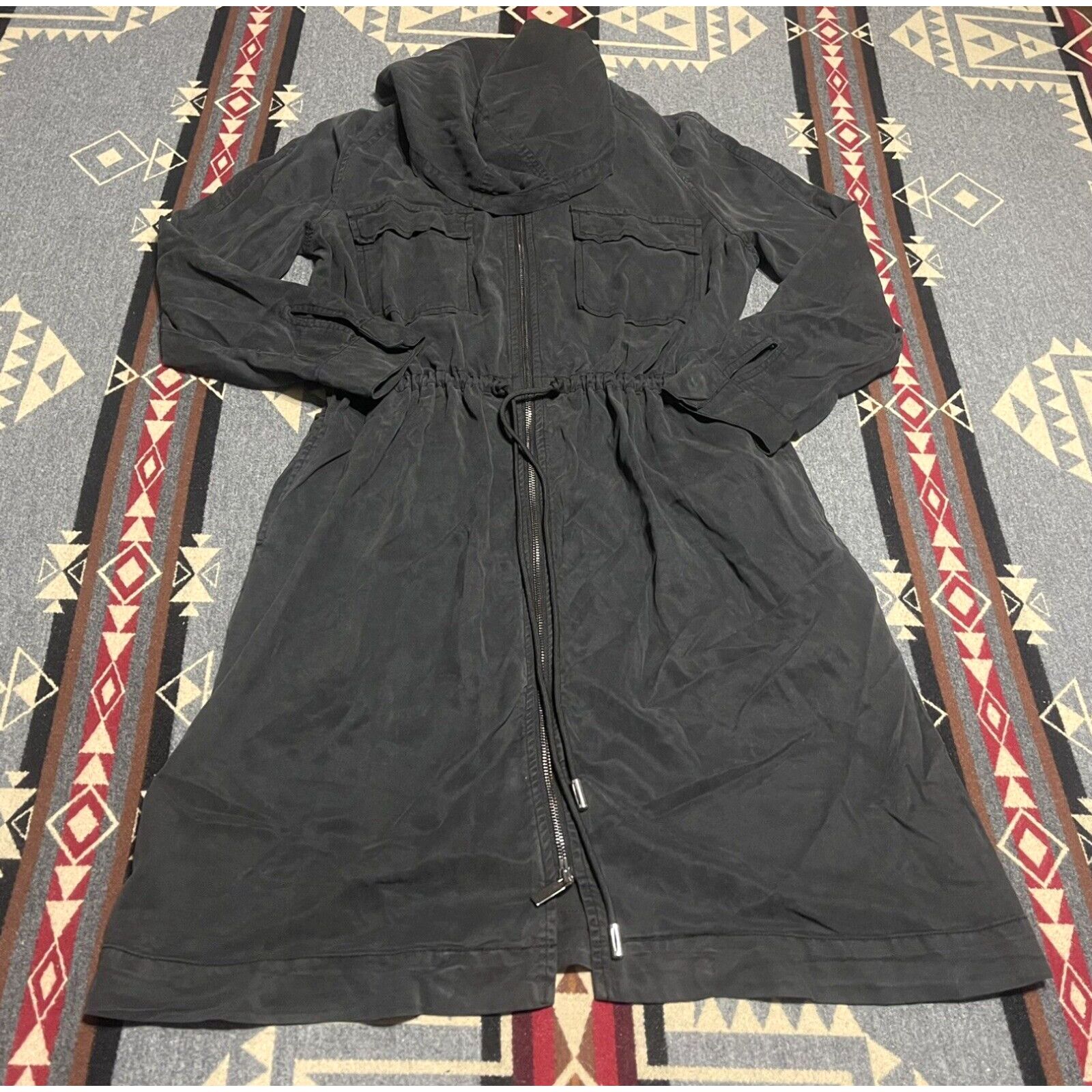 image of Lucky Brand Women's Size M Charcoal NWT $149 Womens Long Jacket Hooded Br in White