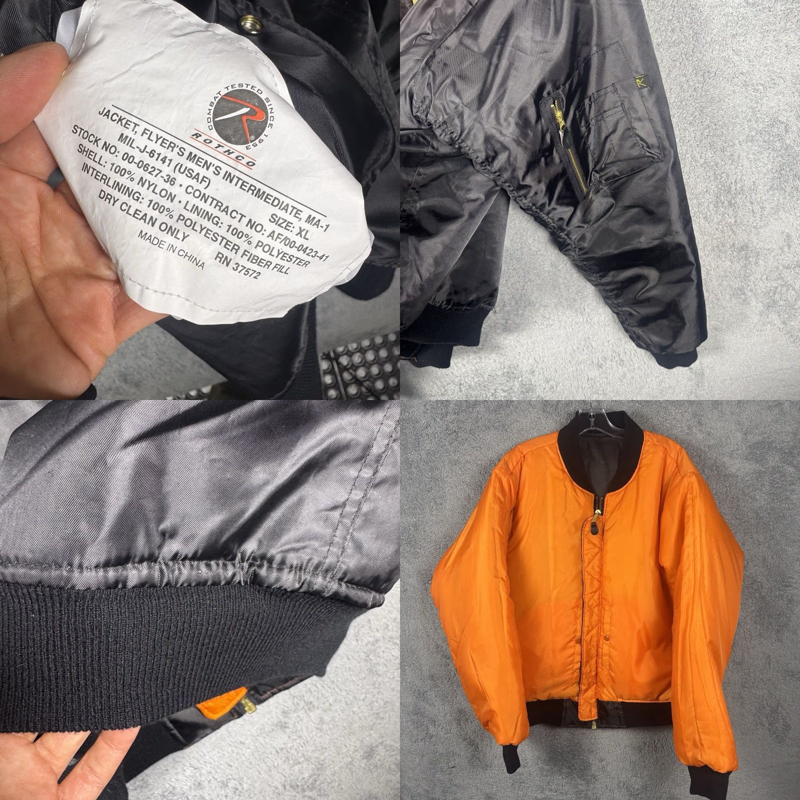 Rothco VINTAGE Rothco MA-1 Jacket Bomber Reversible Flight XL Men Black Size US XL / EU 56 / 4 - 8 Thumbnail