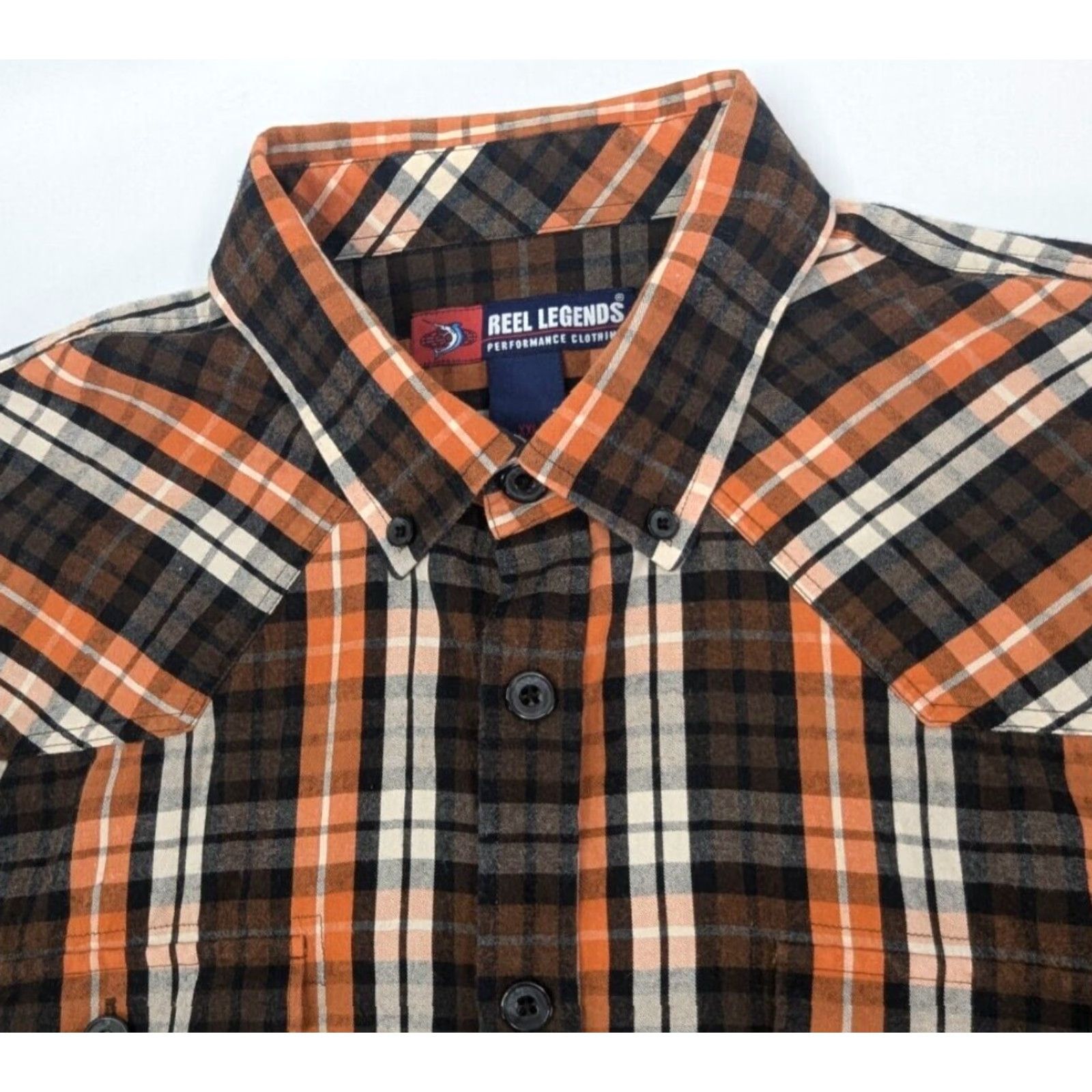 Vintage Reel Legends Button-Up Shirt Men 2XL Flannel Orange Plaid Long Sleeve Button-Down Casual Workwear Size US XXL / EU 58 / 5 - 2 Thumbnail