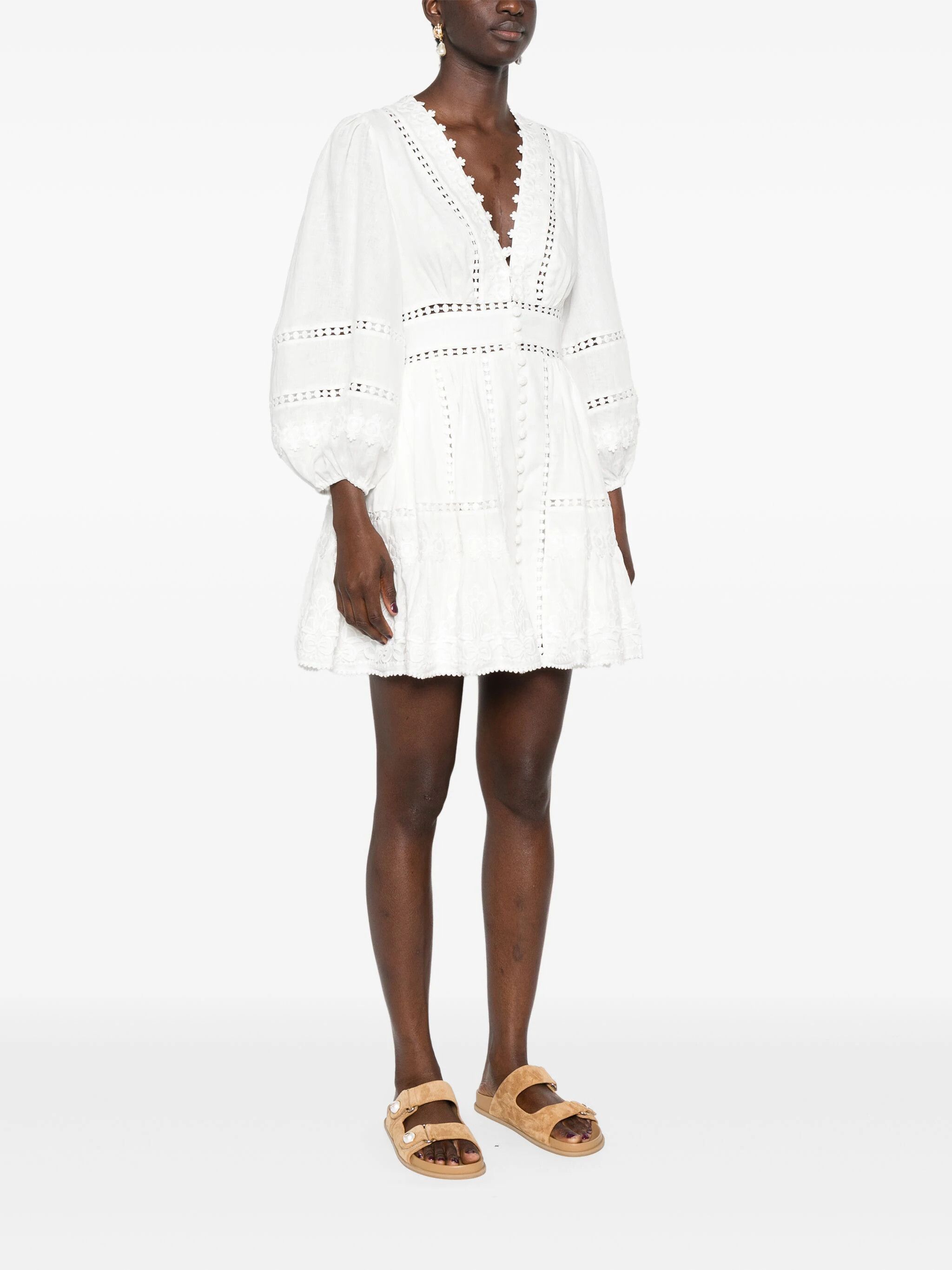 Zimmermann o1s22i1n1024 Cutwork Embroidery Short Dress in White Size M / US 6-8 / IT 42-44 - 3 Thumbnail