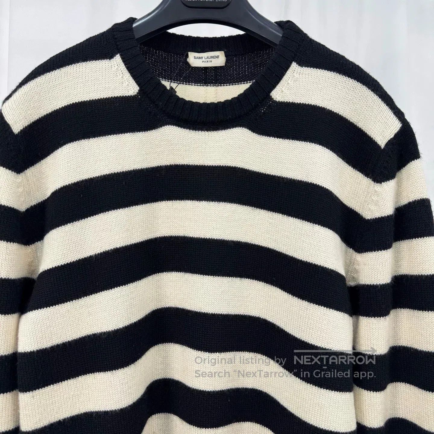 Saint Laurent Paris black and white striped wool knit sweater. Size US L / EU 52-54 / 3 - 3 Thumbnail