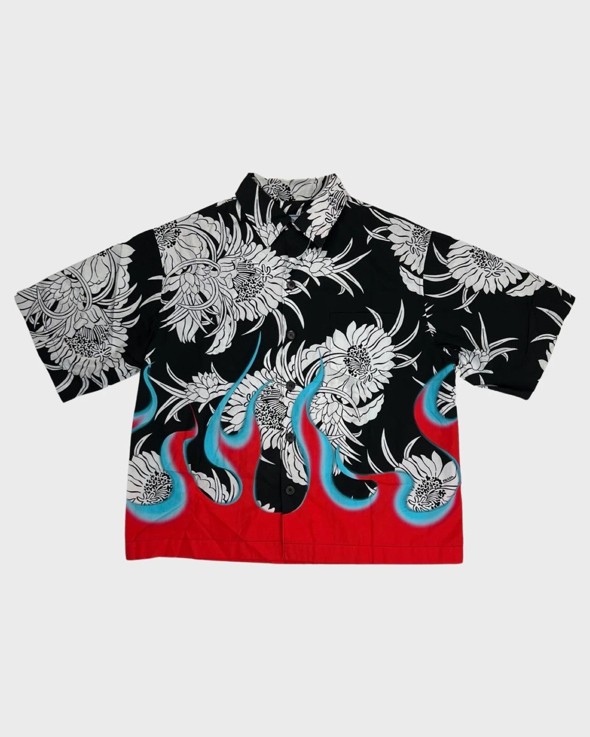 image of Prada Aw18 Floral Flame Shirt Sz:s in Black/White/Red, Men's (Size Small)