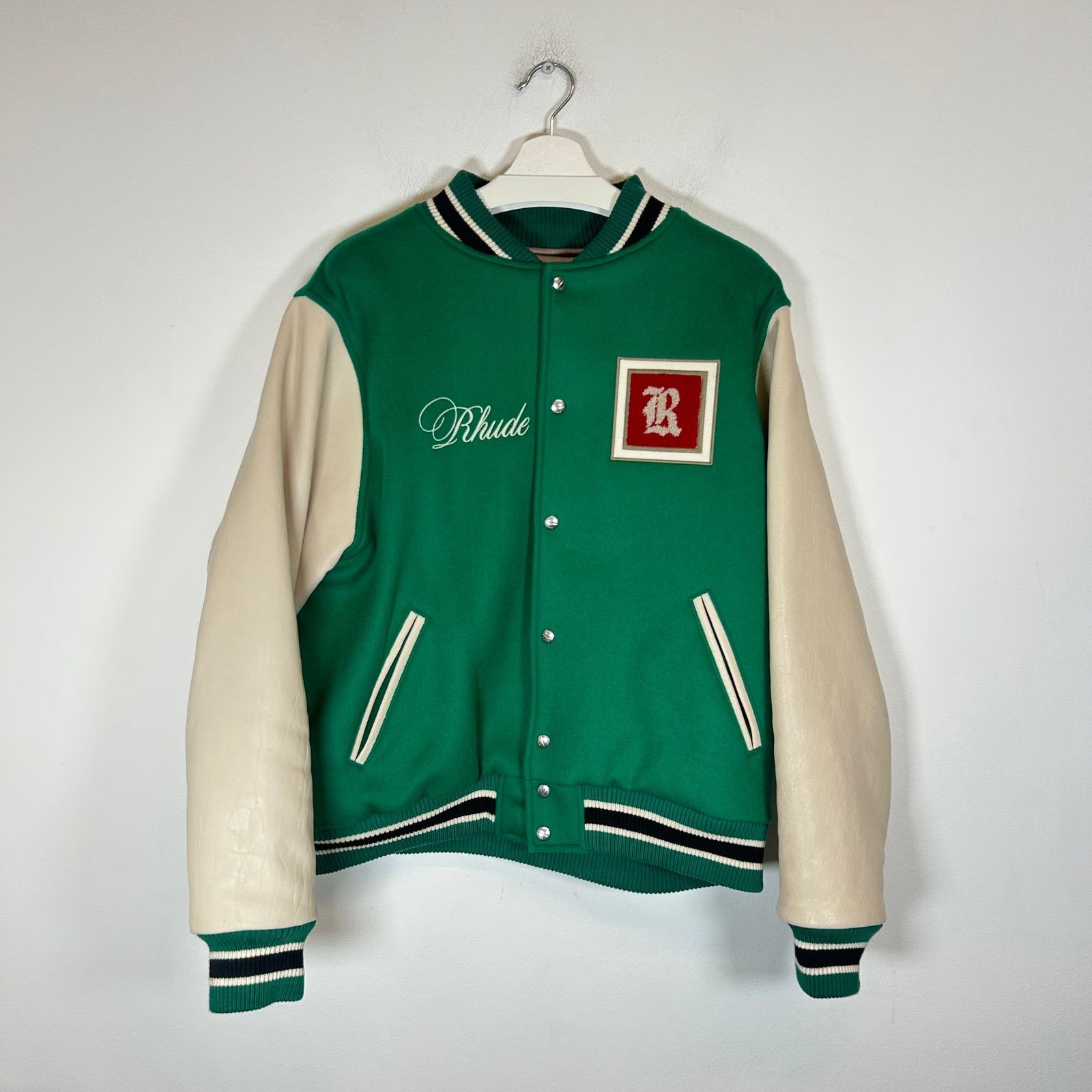 Rhude Green Tile Logo Varsity Jacket Size XL