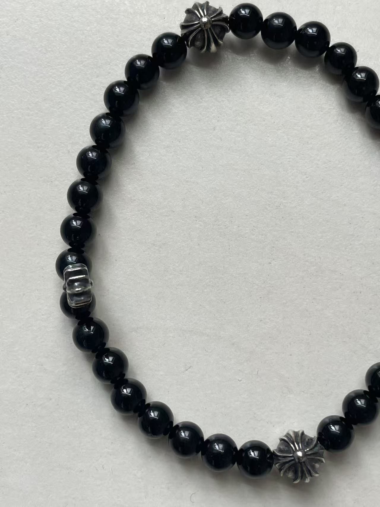 Chrome Hearts Chrome Hearts 6mm Obsidian Silver Cross Beaded Bracelet Size ONE SIZE - 14 Thumbnail