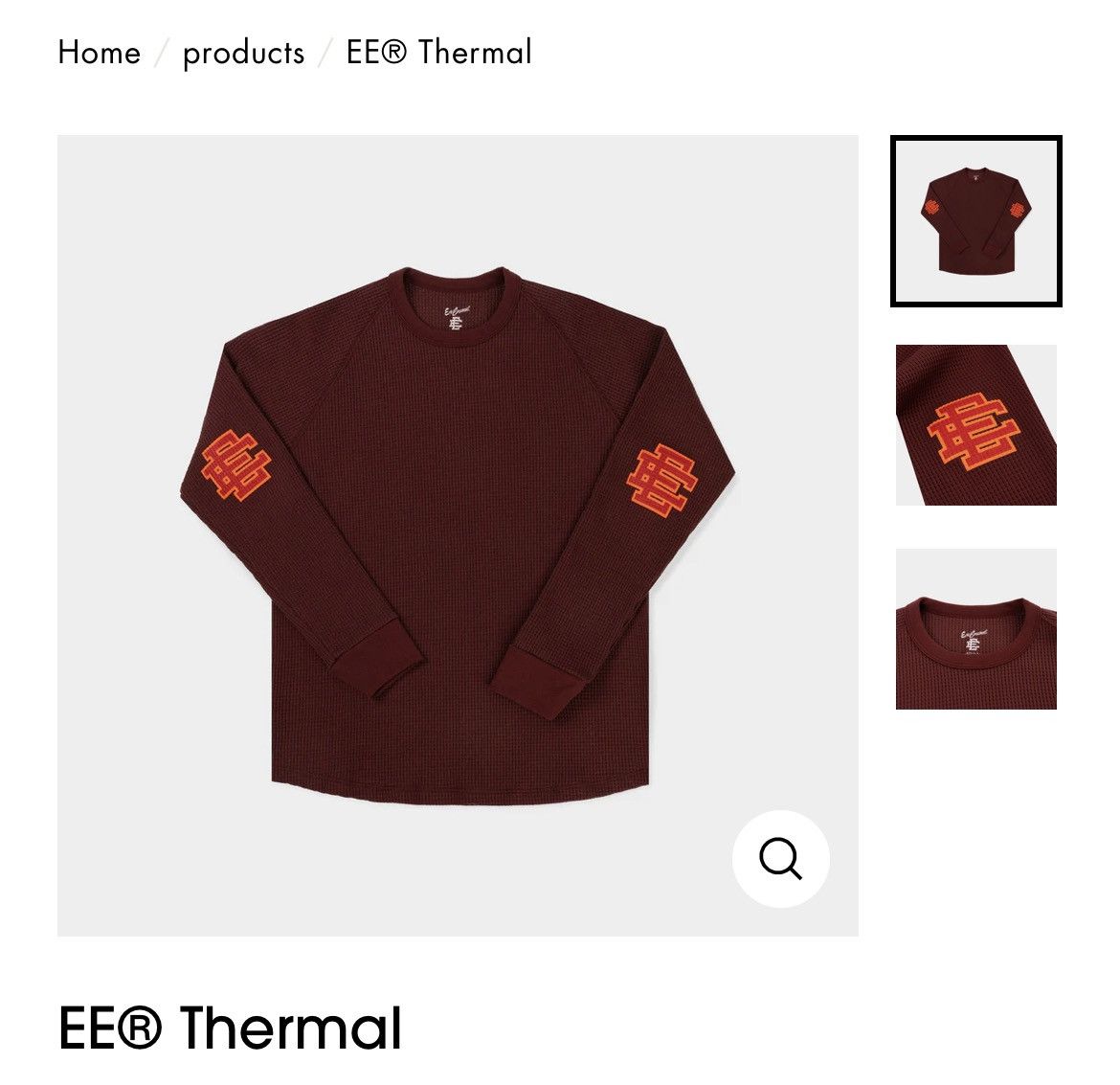 image of Eric Emanuel Brick W Red Ee Thermal Long Sleeve Shirt Large, Men's
