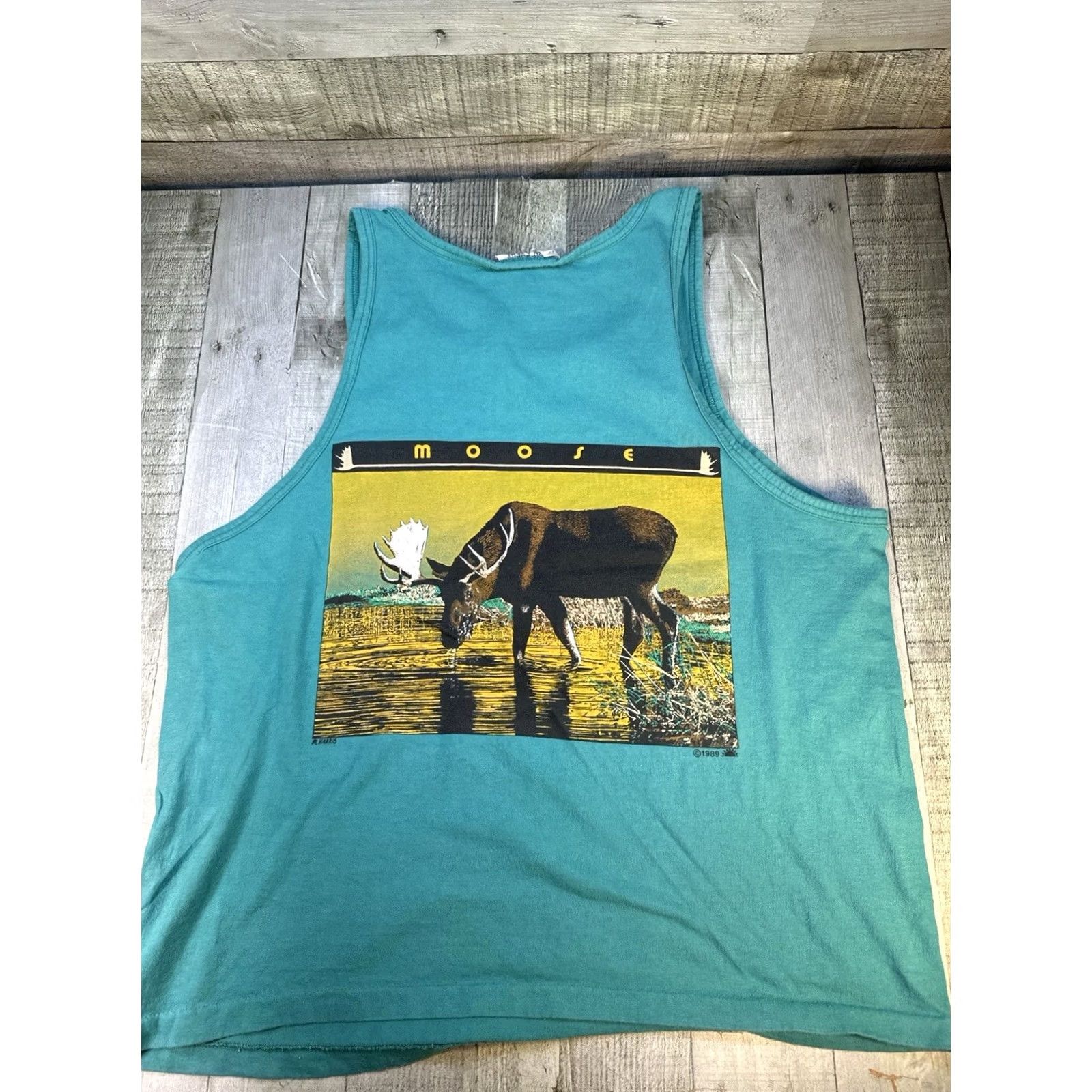 Vintage VINTAGE Moose Graphic Tank Top USA XL Main Event Cotton Teal 1989 Saugatuck Michigan Mens Size US XL / EU 56 / 4 - 2 Thumbnail
