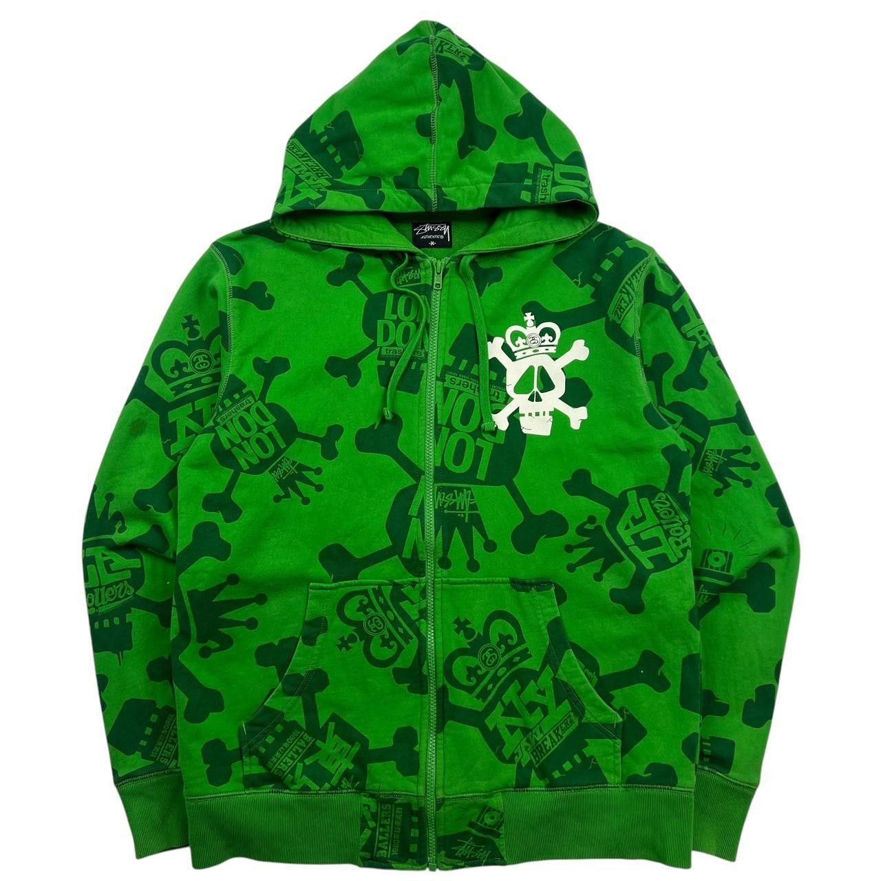 Stussy Vintage 2000s Stussy Skull Zip Up Hoodie Green - Medium Size US M / EU 48-50 / 2 - 1 Thumbnail