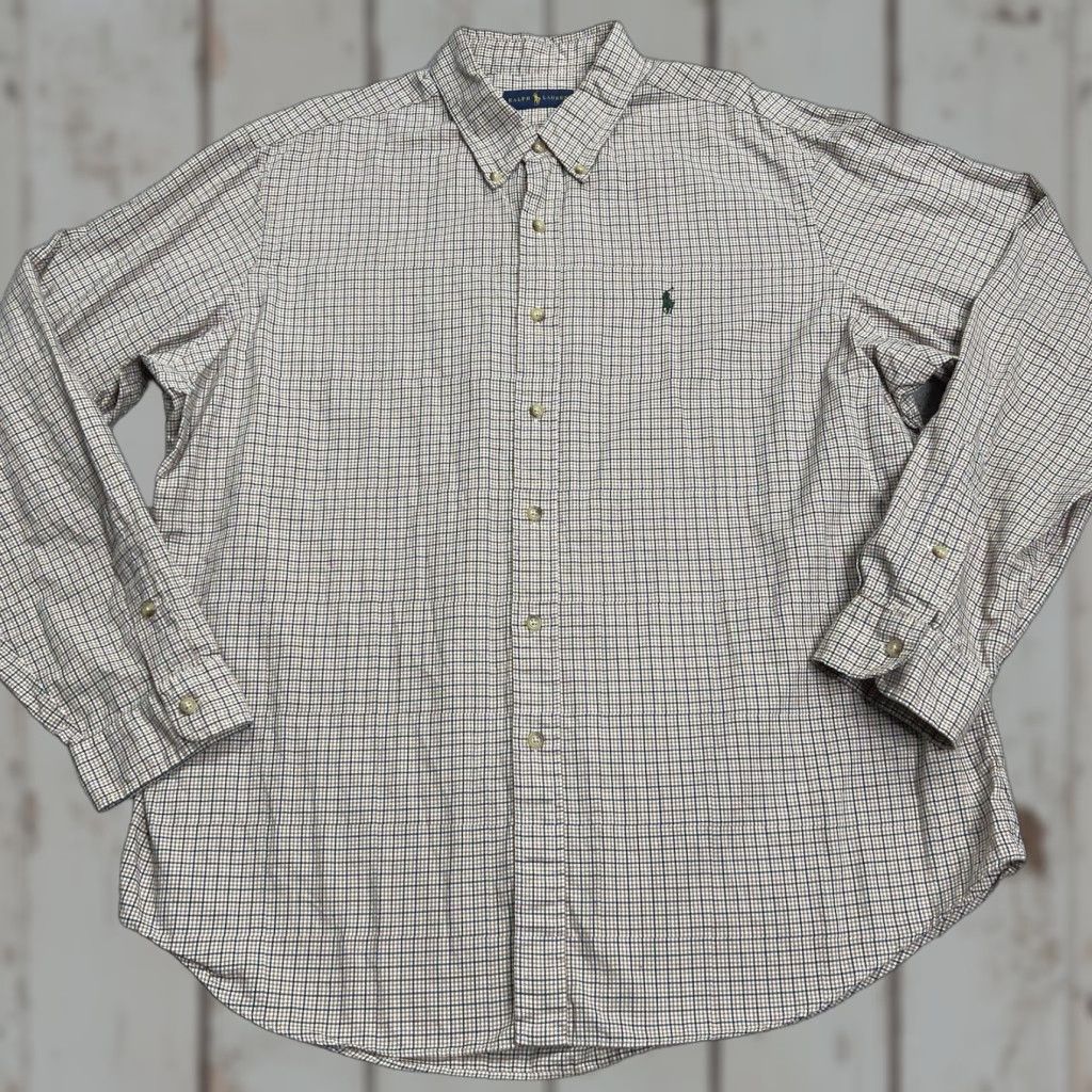 Polo Ralph Lauren VINTAGE Polo Ralph Lauren Shirt Mens 2XL Plaid Tan Blue Long Sleeve Button Green Pony Size US XXL / EU 58 / 5 - 1 Thumbnail