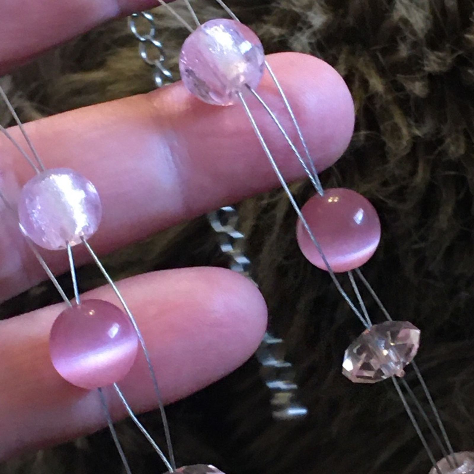Jewelry Pink moon glow glass beaded fish line necklace Size ONE SIZE - 7 Thumbnail