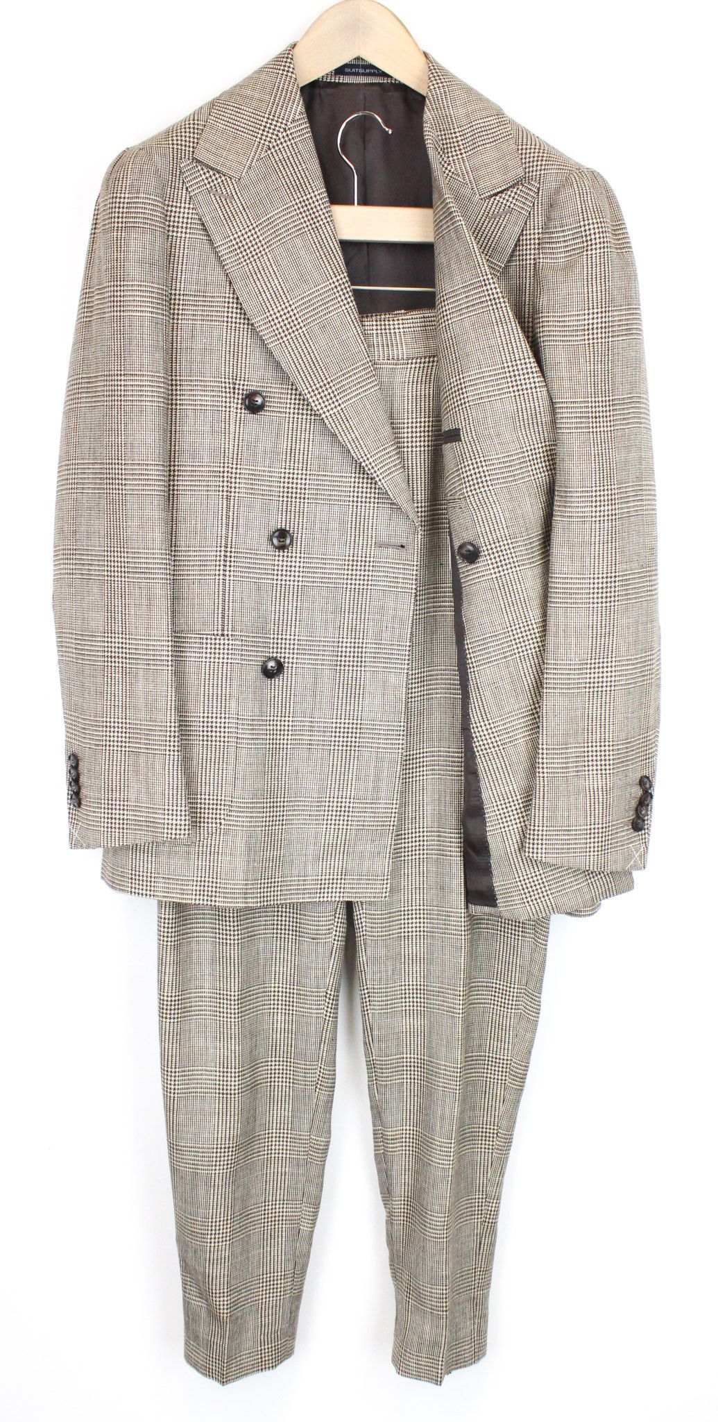 image of Suitsupply Havana Uk36R Wool Silk Linen Brown Patterned Suit 66963, Men's
