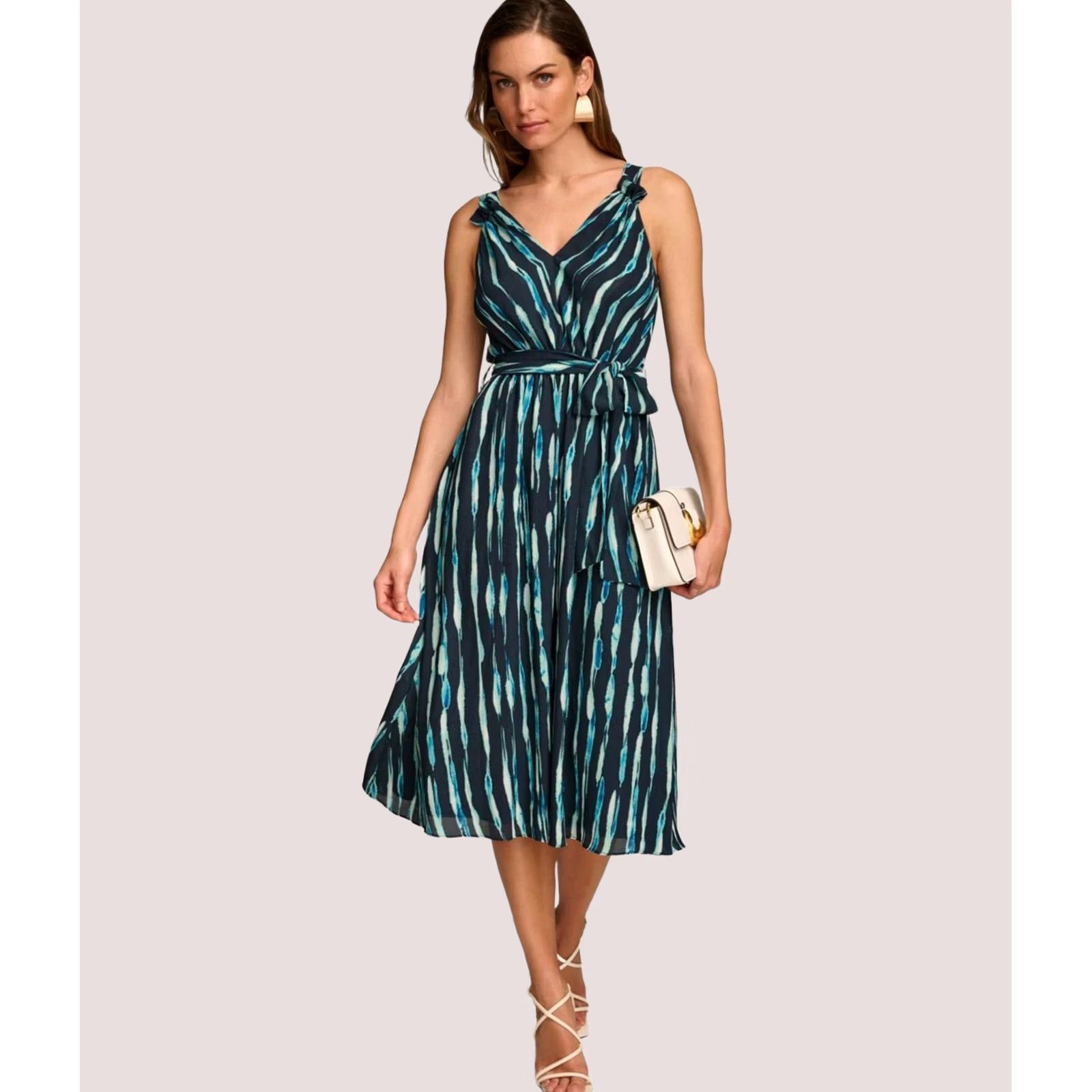 Donna Karan DONNA KARAN NEW YORK Womens Belted A-line Dress, blue, Size 10 Size L / US 10 / IT 46 - 1 Thumbnail
