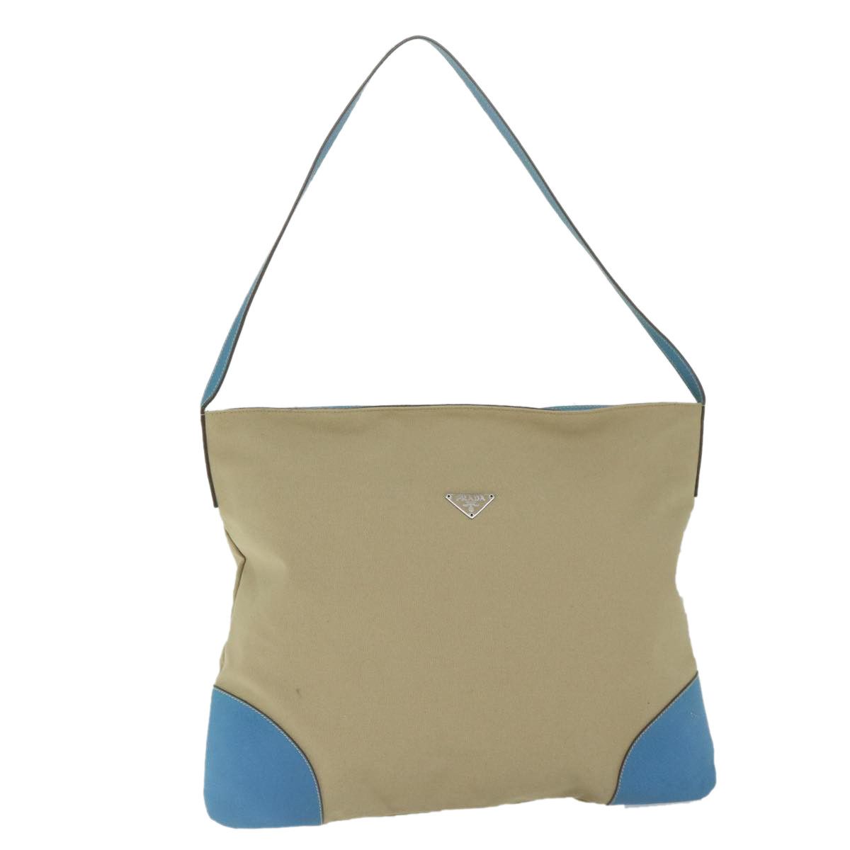 image of Prada Shoulder Bag Canvas Beige Light Blue Auth 61240 in Beige/Light Blue, Women's