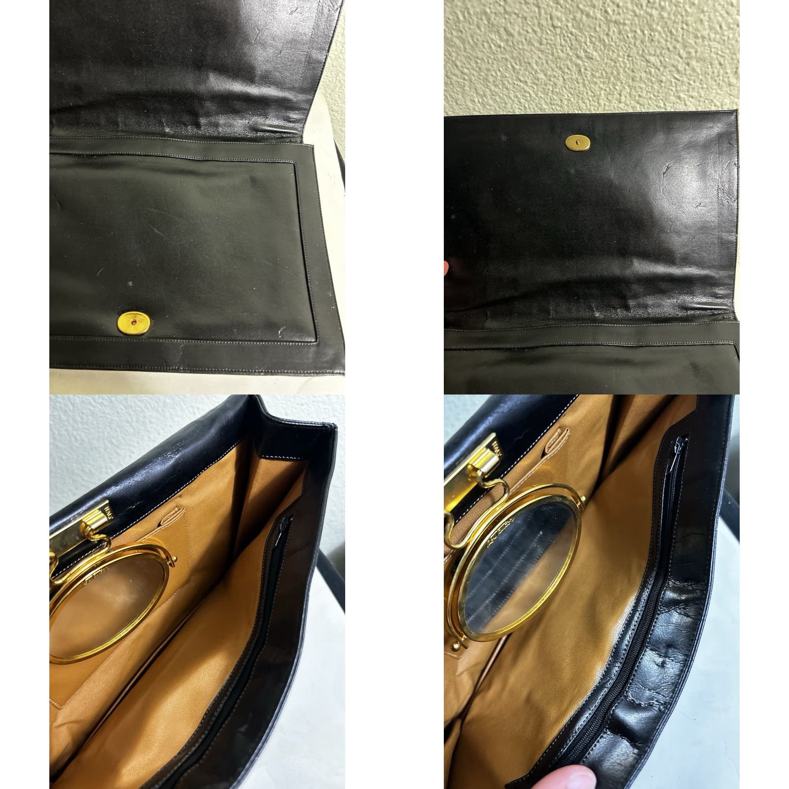 Vintage Lou Taylor Vintage Purse Black Leather Mirror Italy 12x8x1 Clutch Women Womens Size ONE SIZE - 10 Thumbnail