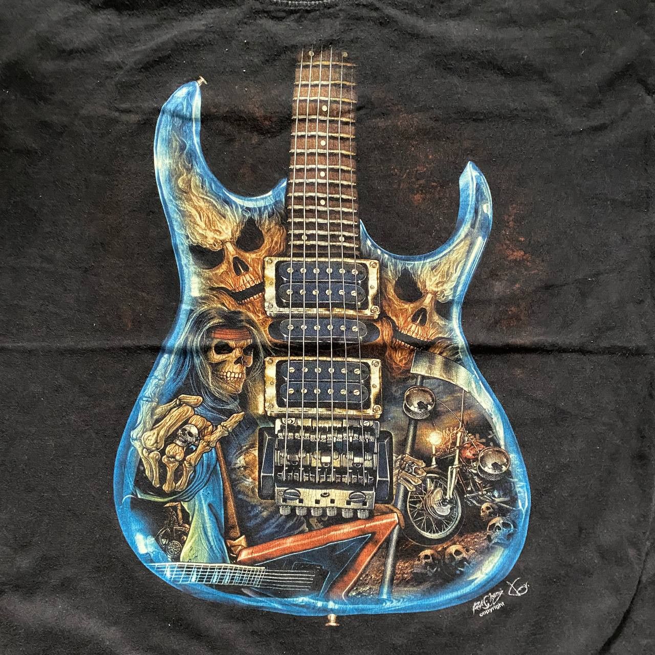 Band Tees × Vintage VINTAGE 90S GUITAR ROCK BAND TEE BIKER SKELETON TEE 290 Size US XL / EU 56 / 4 - 3 Thumbnail
