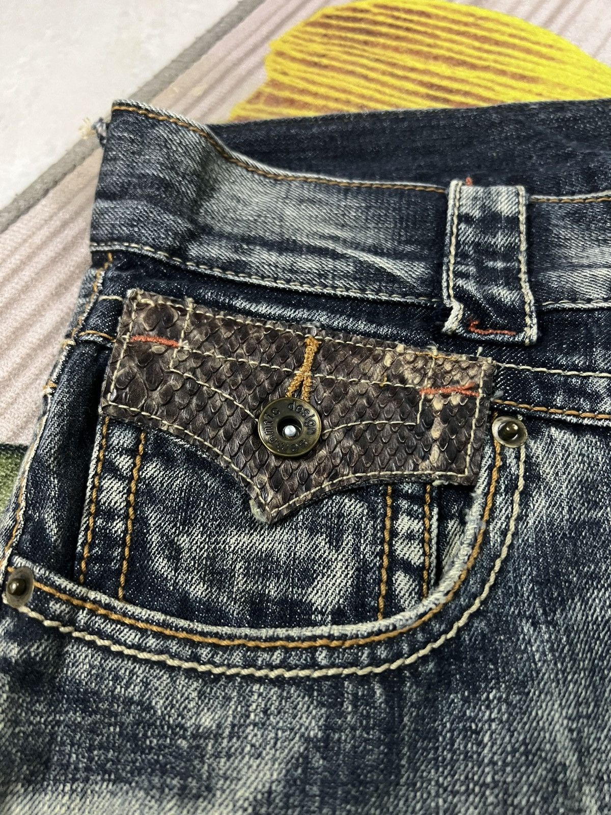 Japanese Brand 💥Flare💥Semantic Design Snake Skin Twist Leg Distress Jean Size US 32 / EU 48 - 13 Thumbnail