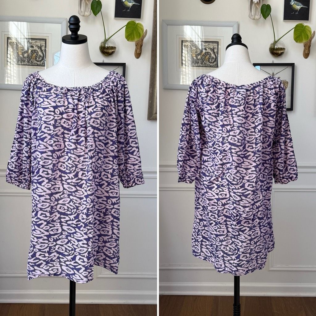 Other Hiho Purple Abstract 3/4 Sleeve Elastic Neck Cuff Shift Dress Cotton M Size M / US 6-8 / IT 42-44 - 1 Thumbnail