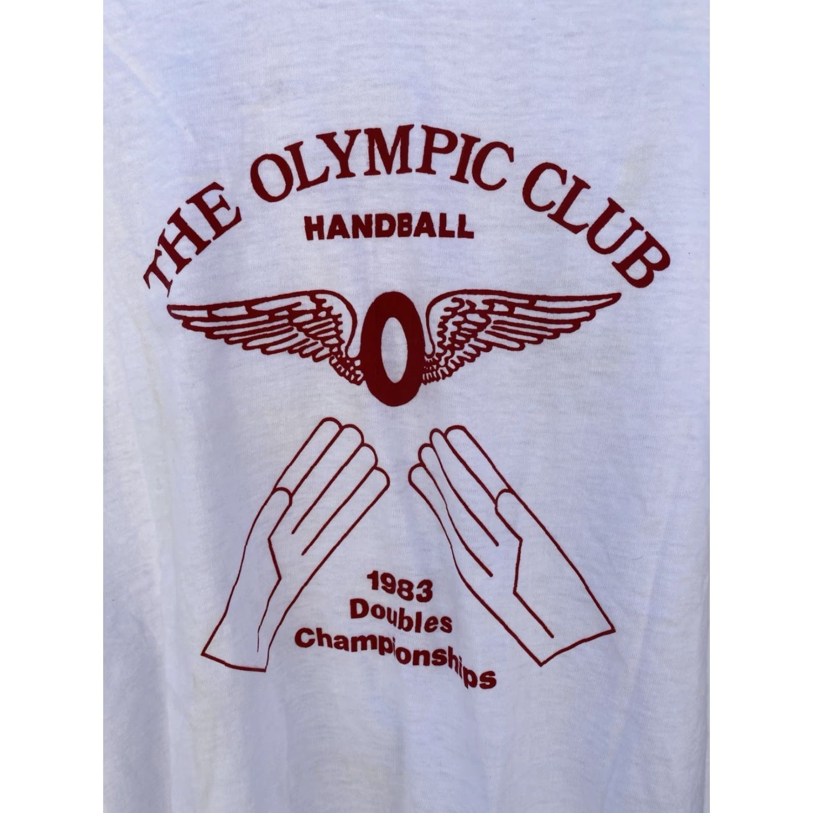 Hanes VINTAGE Hanes The Olympic Club Handball 1983 Doubles Championships T Shirt XL White 80s Mens Shirt Graphic Print Size US XL / EU 56 / 4 - 3 Thumbnail