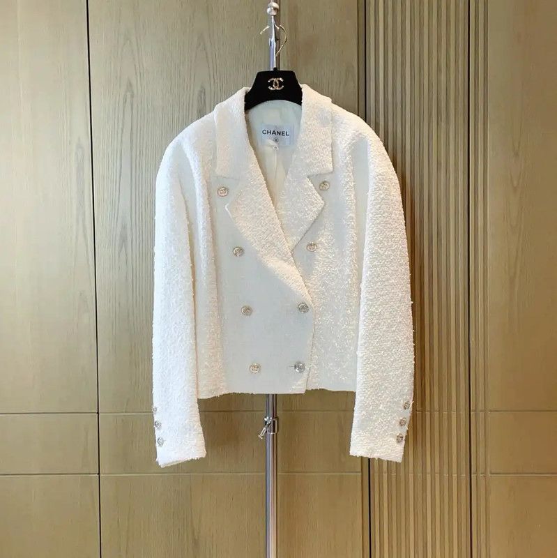 Chanel Chanel White Cotton Blend Women's Jacket 0089 Size M / US 6-8 / IT 42-44 - 1 Thumbnail