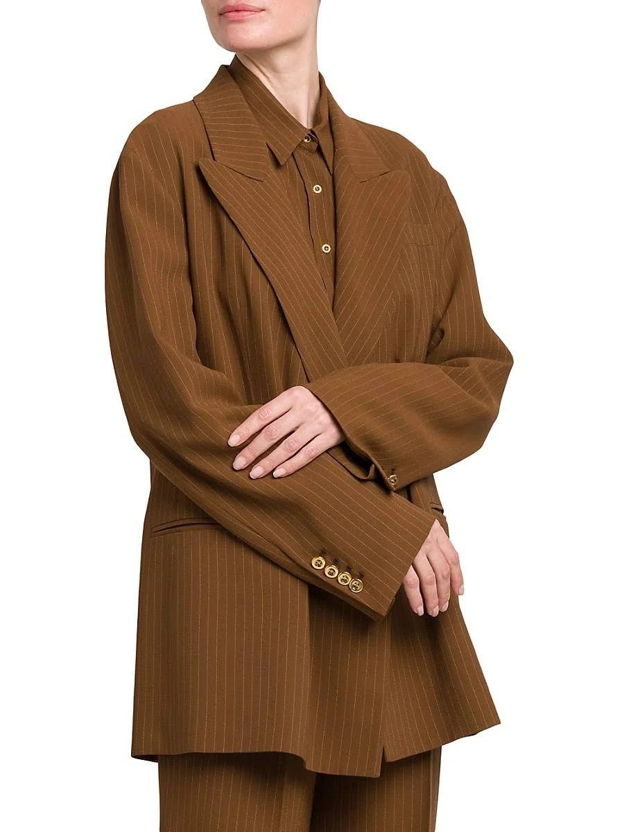 Loro Piana o1srvl11e0824 Aisha Chalk Stripes Jacket in Brown Size XXL / US 16-18 / IT 52-54 - 5 Thumbnail