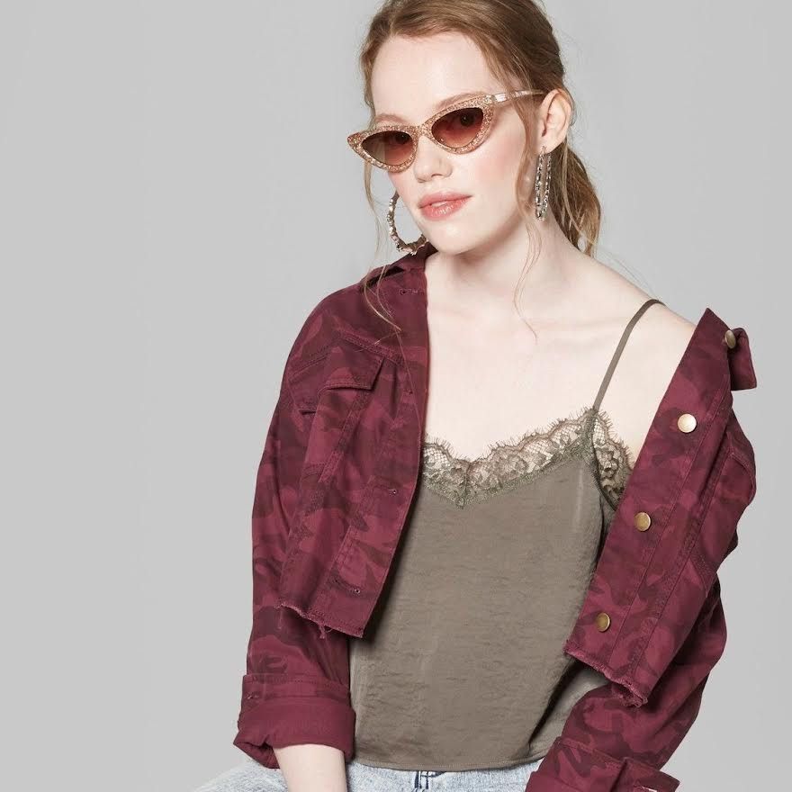 Target Basics Wild Fable Lace Trim Satin Cami Dark Olive Green Size L / US 10 / IT 46 - 5 Thumbnail