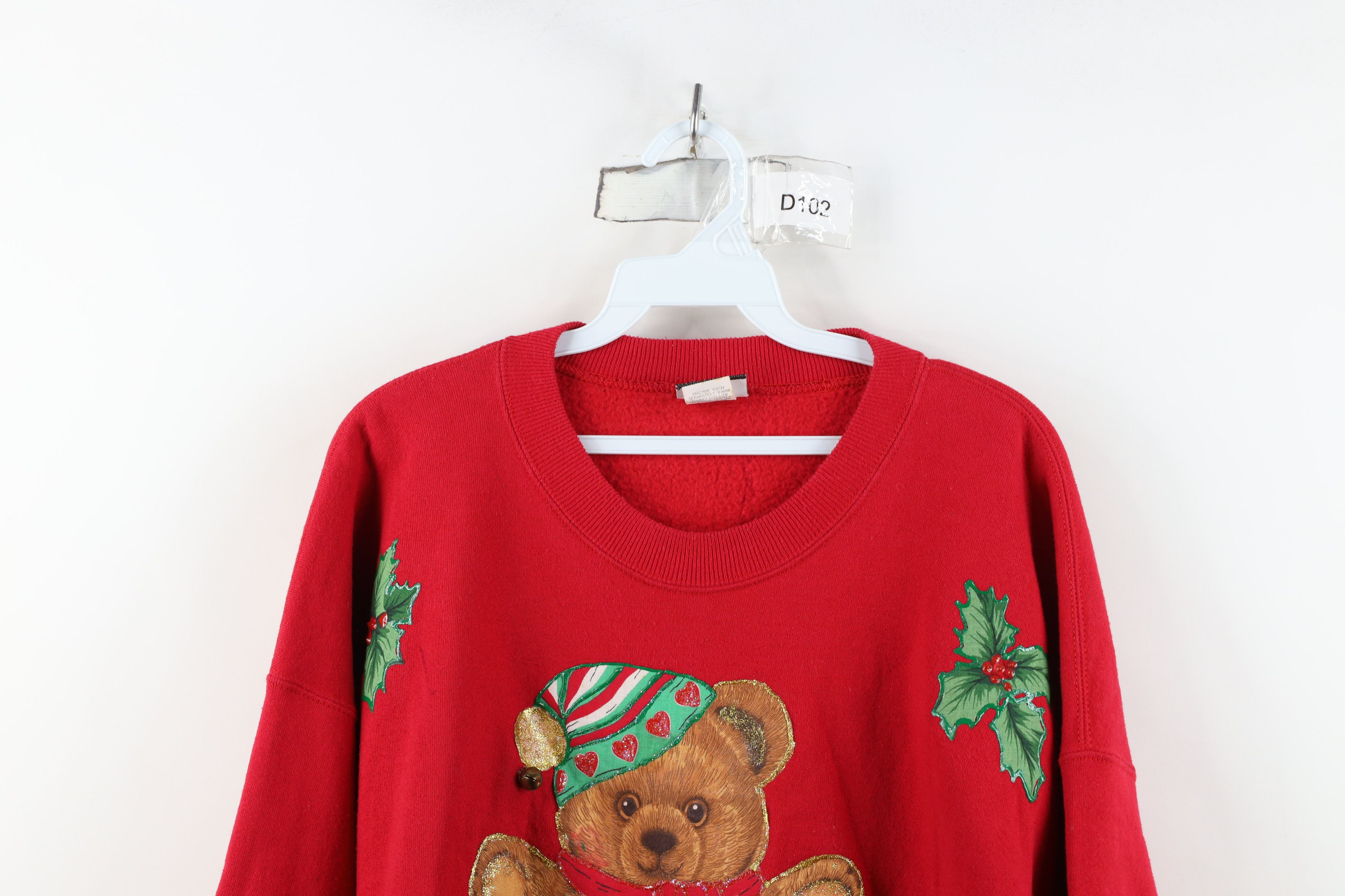 Vintage Vintage 90s Christmas Teddy Bear Bells Sweatshirt Red USA Size XXL / US 16-18 / IT 52-54 - 2 Thumbnail