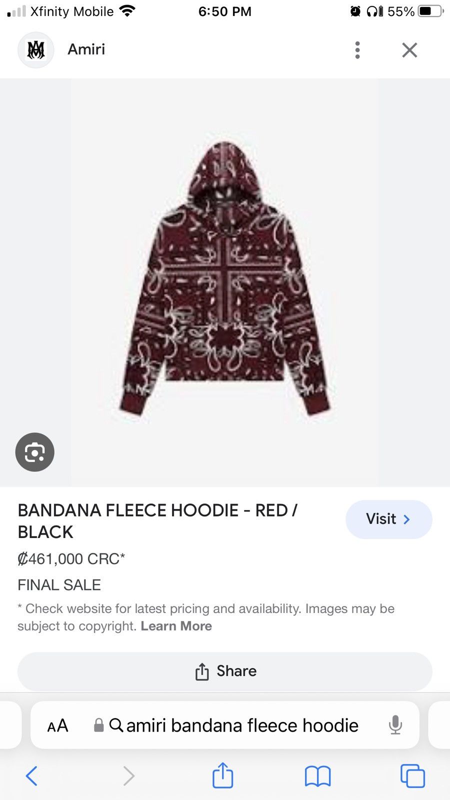 Image of Amiri Red Bandana Fleece Hoodie, Men's (Size XL)