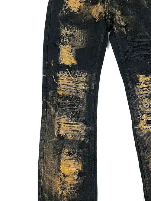 Vintage ripped raw edge micro-flared jeans