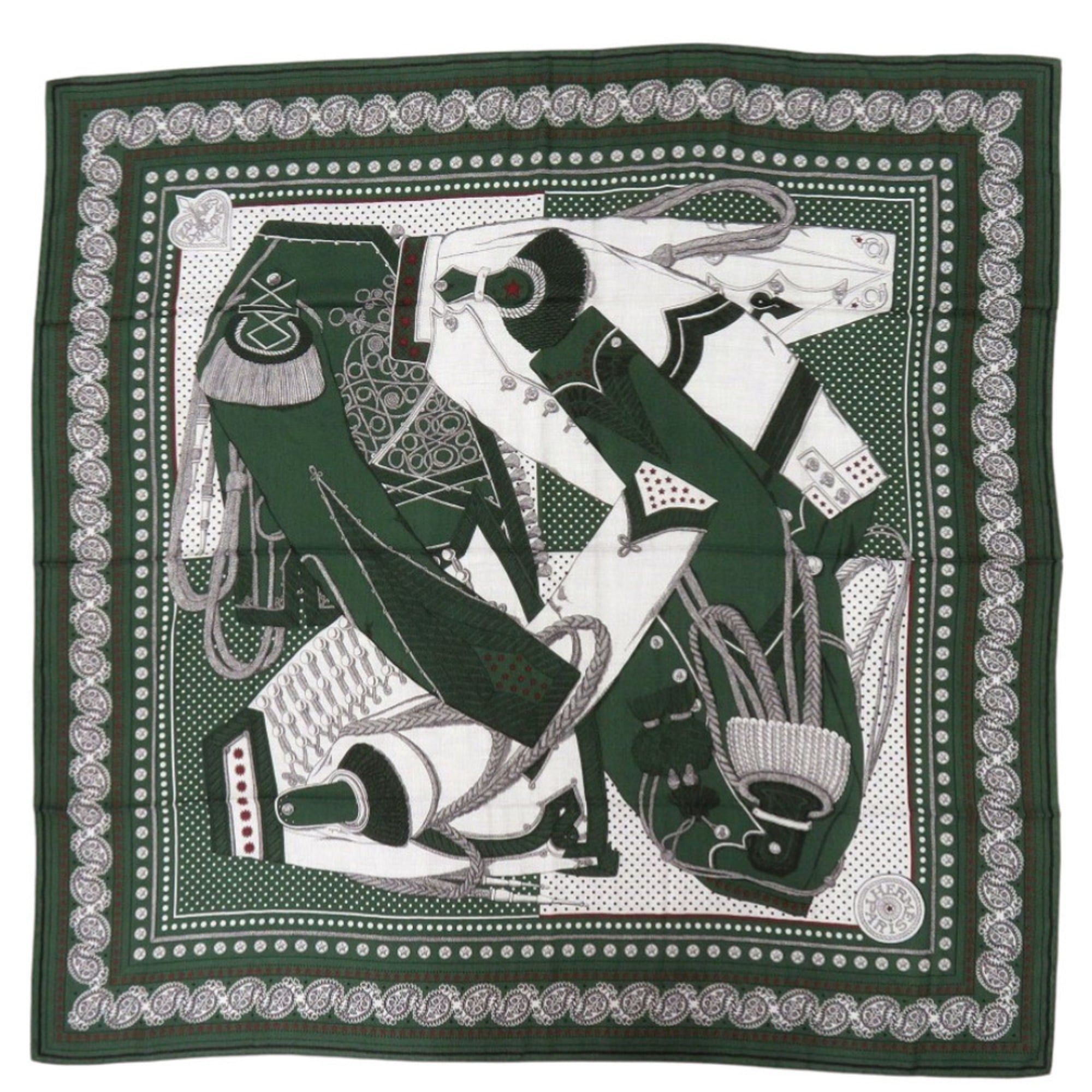 Hermes Like new Hermès Carré Geant 140 "Zouaves et Dragons" cashmere and silk verre roden burgundy green stole/scarf/muffler 0723HERMES Size ONE SIZE - 1 Thumbnail