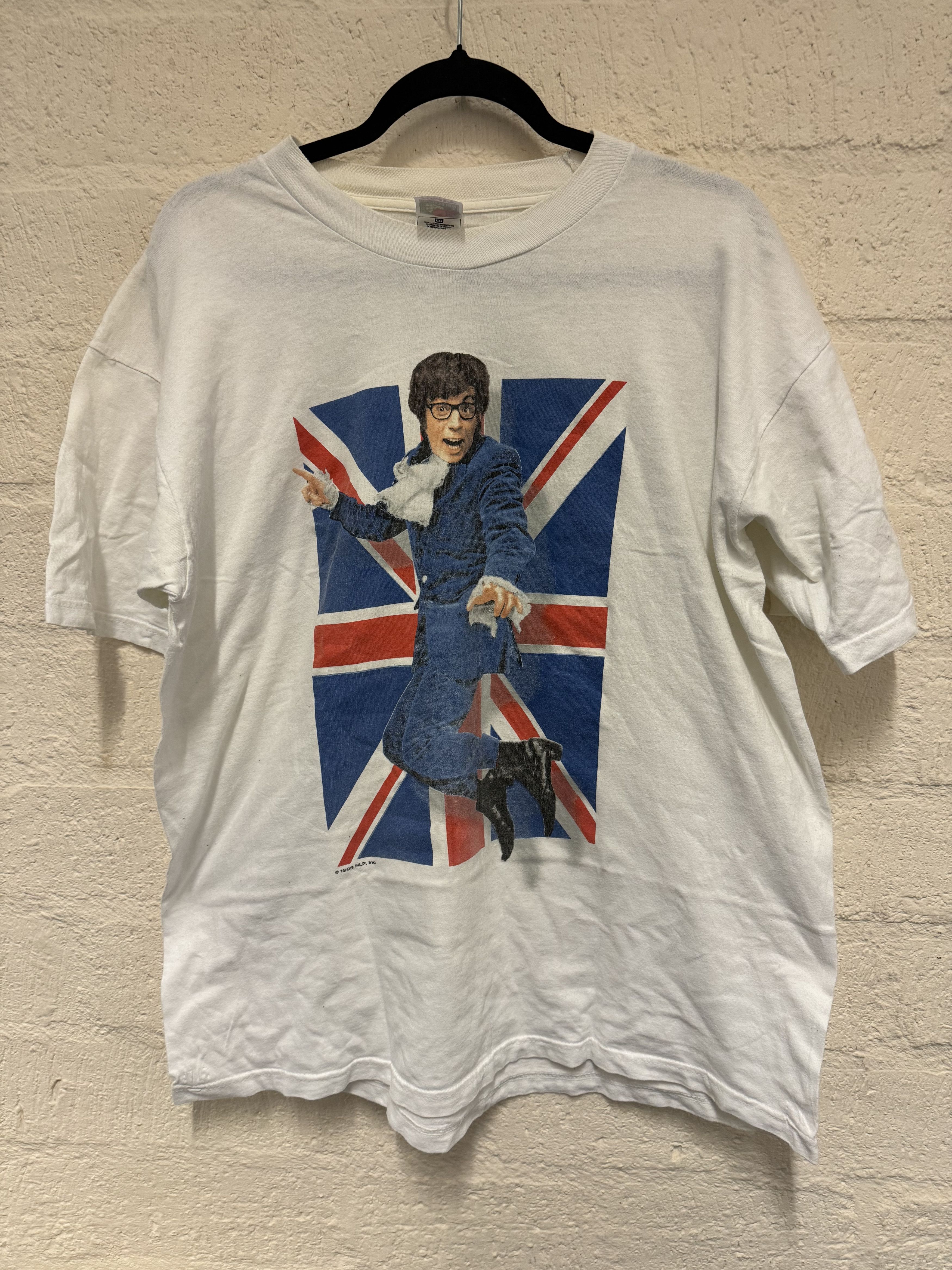 image of Movie x Vintage Austin Powers 1998 International Man Promo Shirt in White, Men's (Size XL)