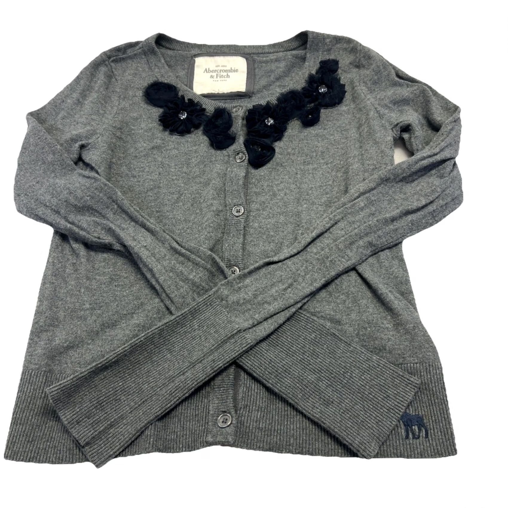 Abercrombie & Fitch Abercrombie & Fitch Cardigan Gray Floral Knit Womens S Crew Neck Long Sleeve Button Front Size S / US 4 / IT 40 - 2 Thumbnail