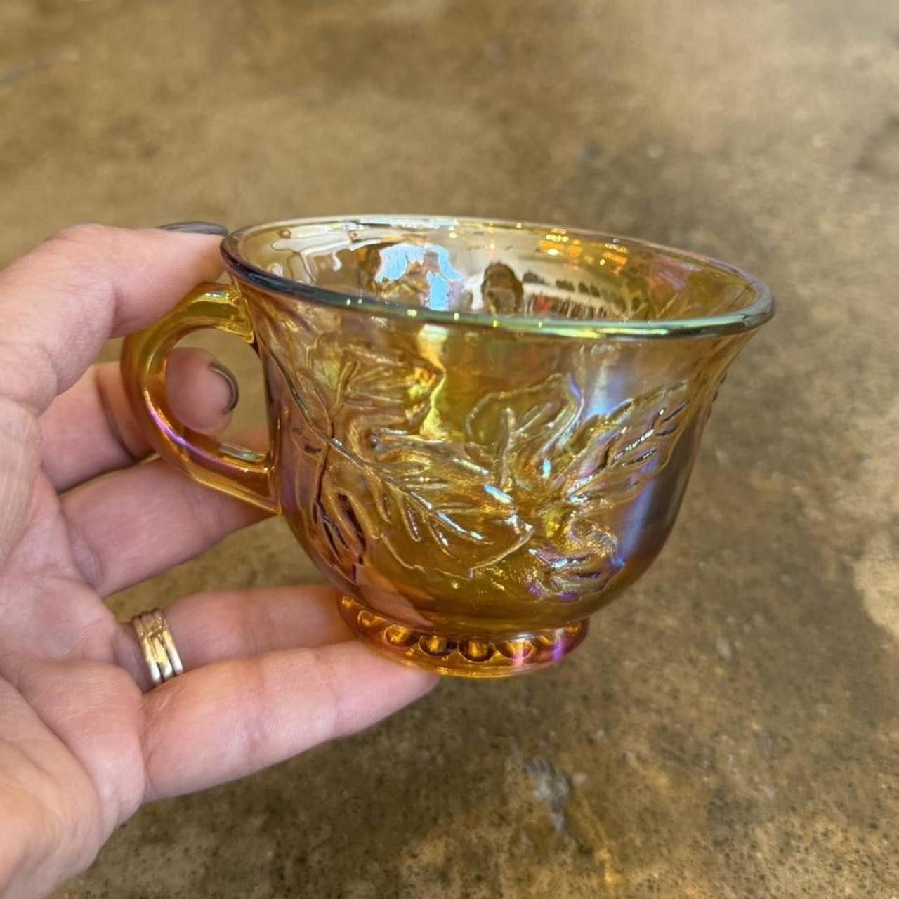 Designer Set of 2 Carnival Glass Teacups Size ONE SIZE - 4 Thumbnail