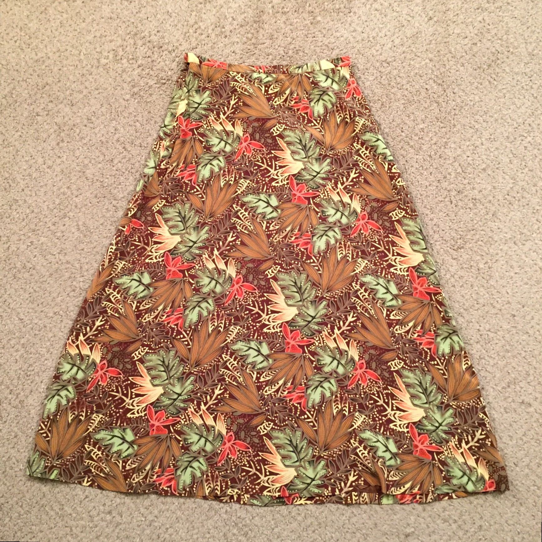 Vintage Andrea Viccaro Skirt Petites 10P Brown Floral Maxi Lined Silk Women Size 32" / US 10 / IT 46 - 6 Thumbnail