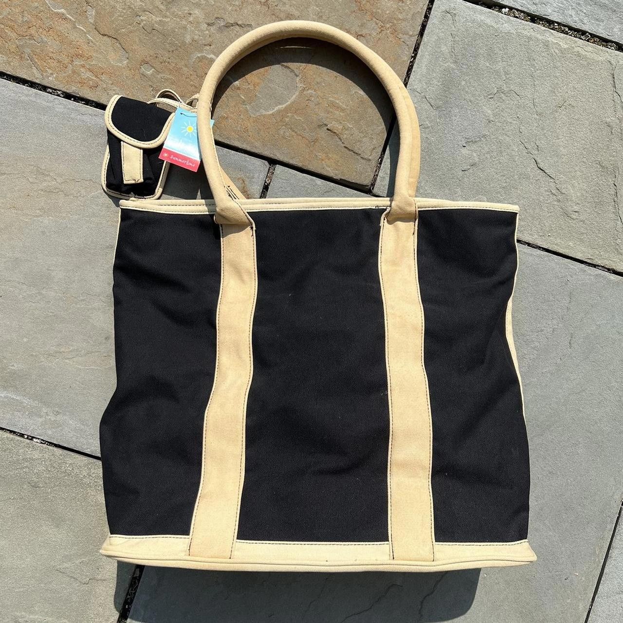 Y2K Black + Tan Canvas Tote Bag NWT New Deadstock, Women's