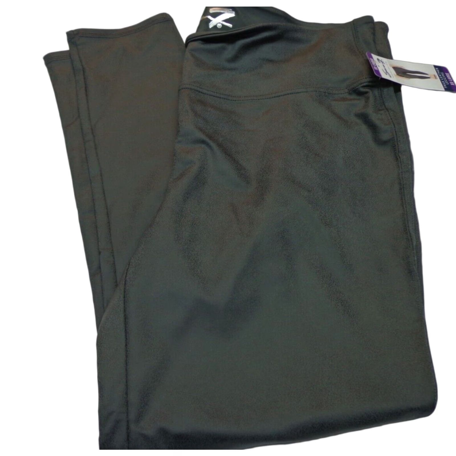 Vintage SEVEN7 FAUX LEATHER LEGGINGS GUNMETAL GRAY 2XL NEW DEFECTS WOMEN Leggings Size 40" / US 18 - 1 Thumbnail
