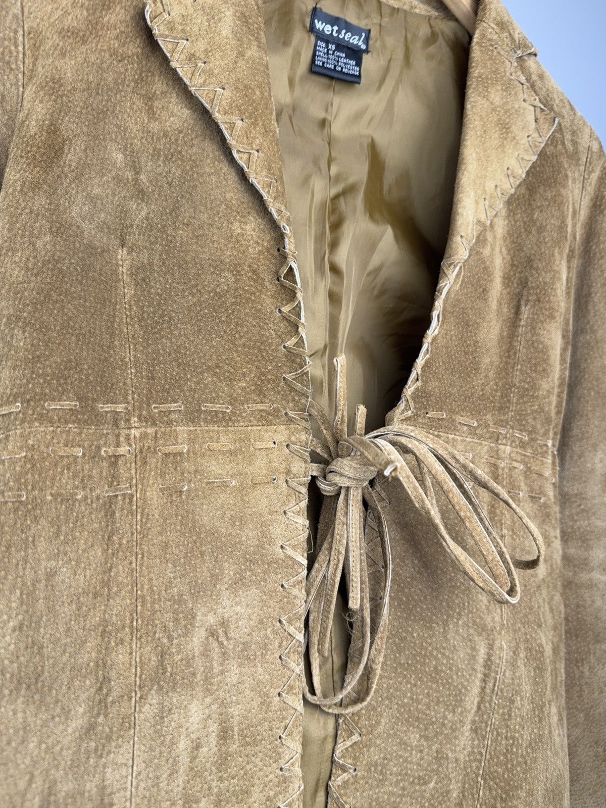 Genuine Leather Western Y2K Suede Leather Boho Coat Tan Whipstitch Jacket Size XS / US 0-2 / IT 36-38 - 6 Thumbnail