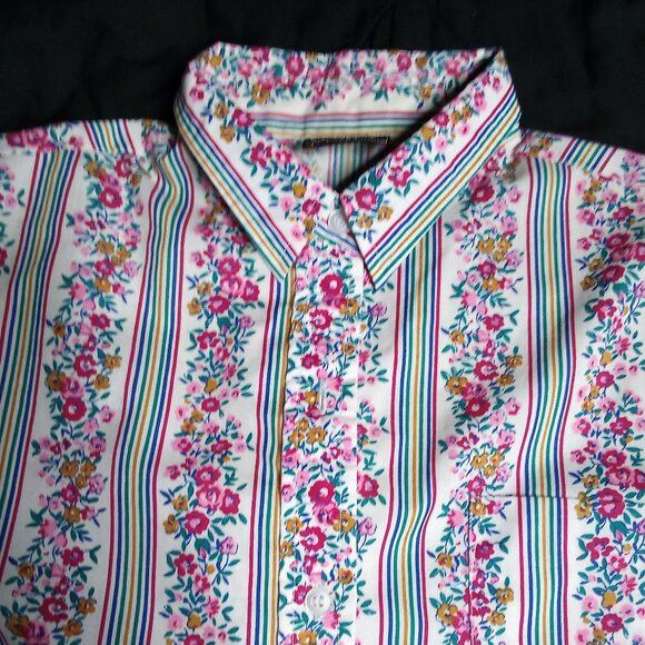 Other Vintage Esquel Stripe Floral Button Shirt Size XXS / US 00 / IT 34 - 1 Thumbnail