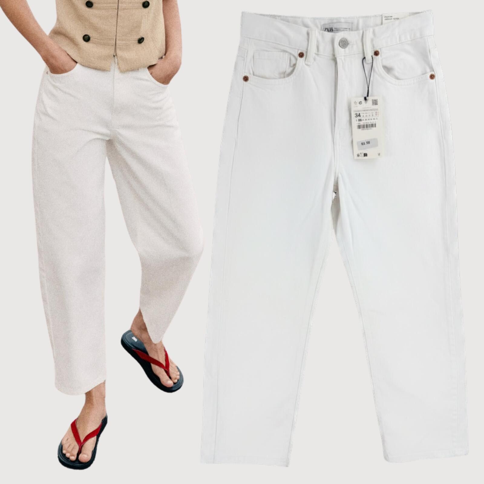 Zara Zara NWT High Rise Barrel Jeans White 2 Size 26" / US 2 / IT 38 - 1 Thumbnail
