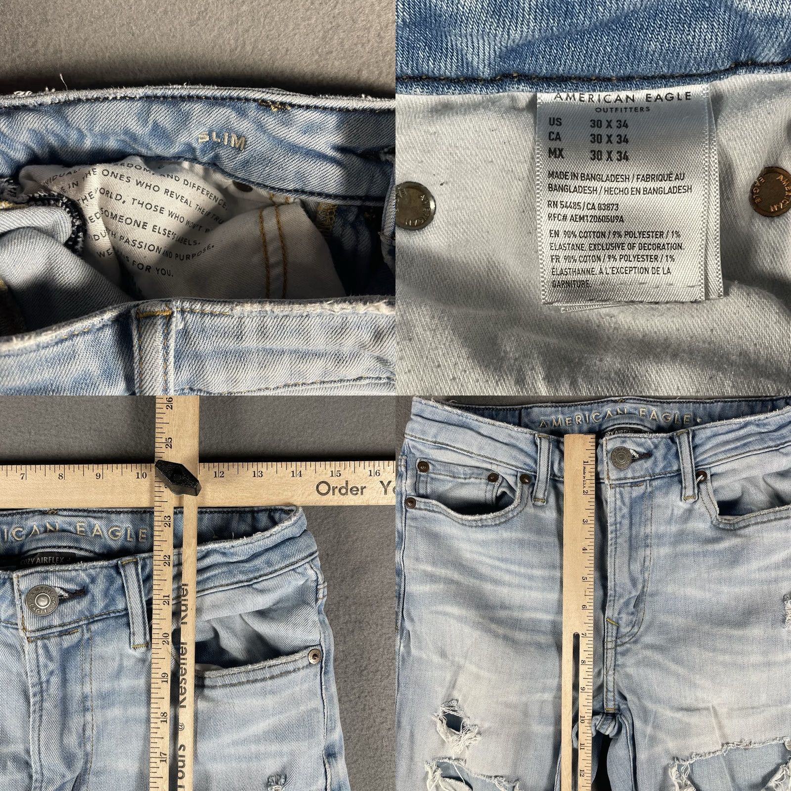 American Eagle Outfitters American Eagle AE Jeans Mens 30x34 Light Wash Slim Cozy Air Flex Distressed Size US 30 / EU 46 - 8 Thumbnail