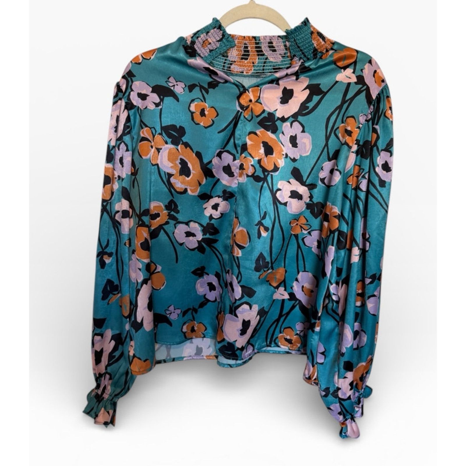 Other Blue Multicolor Floral Long Peplum Sleeve Turtleneck Blouse Size S / US 4 / IT 40 - 4 Thumbnail