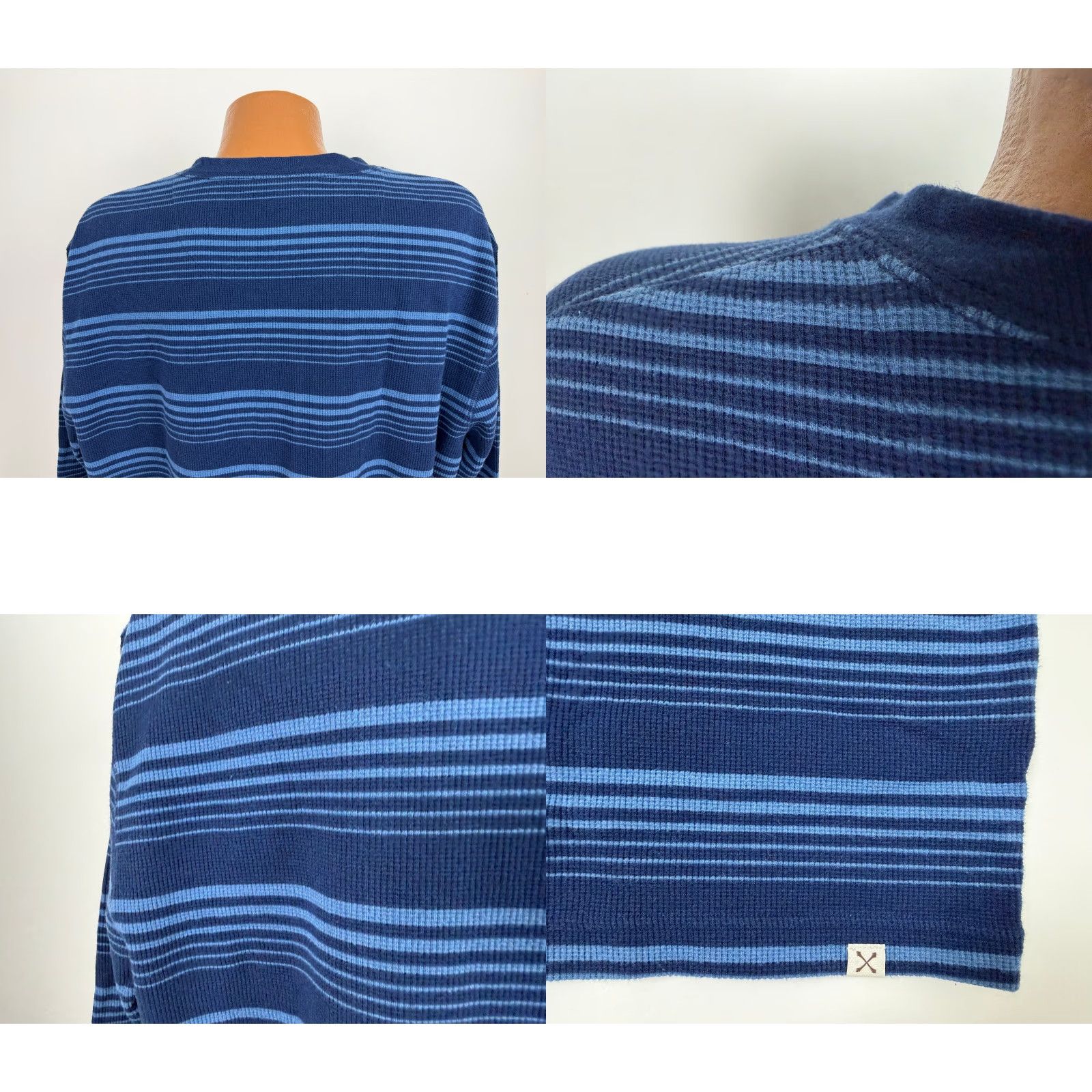 Lands' End Lands' End Waffle-Knit Henley Shirt Men XL Tall Striped Navy Blue Heavyweight Stretchy Size US XL / EU 56 / 4 - 8 Thumbnail