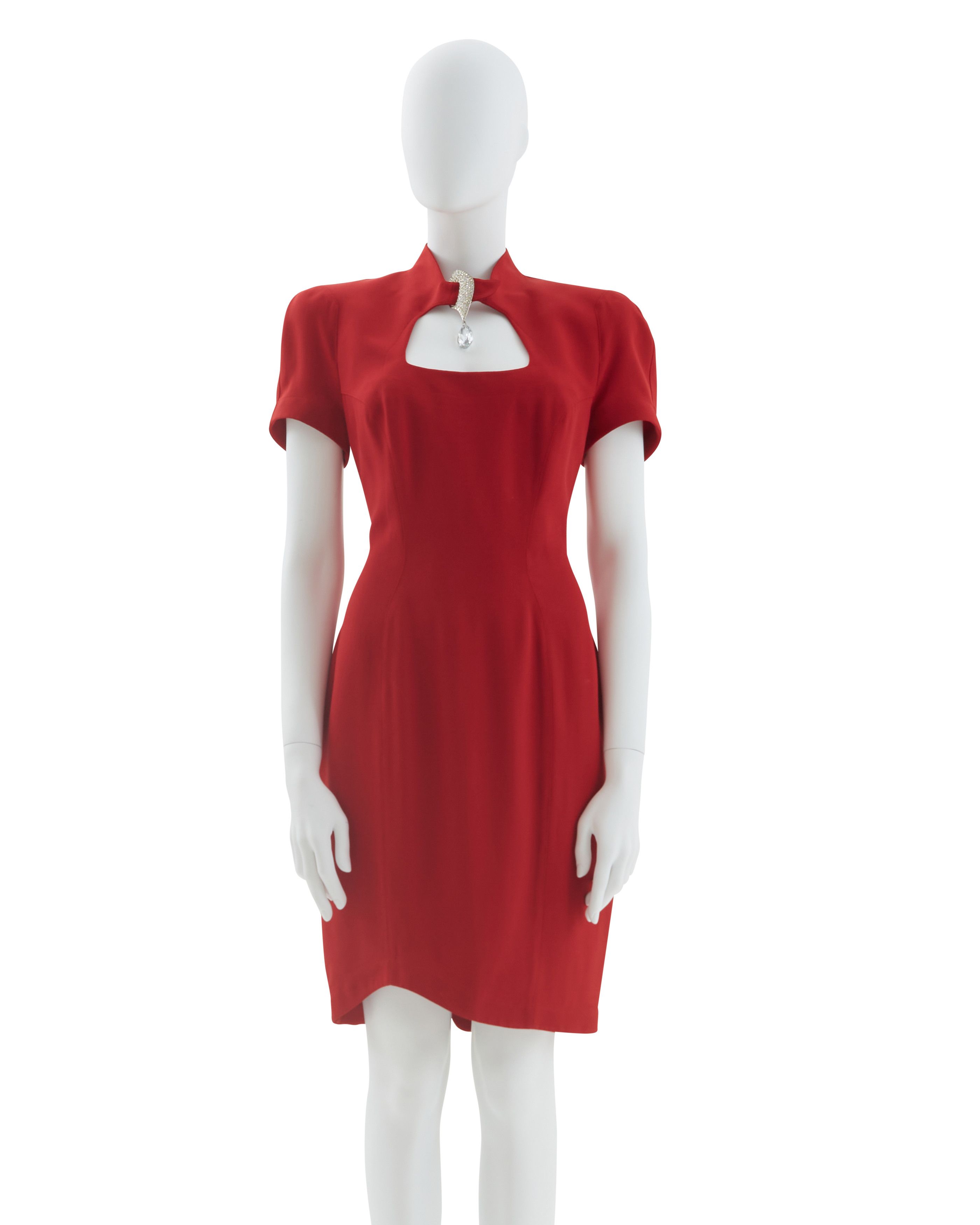 Thierry Mugler Early 1990s Red crystal glam sculptural evening dress Size M / US 6-8 / IT 42-44 - 1 Thumbnail