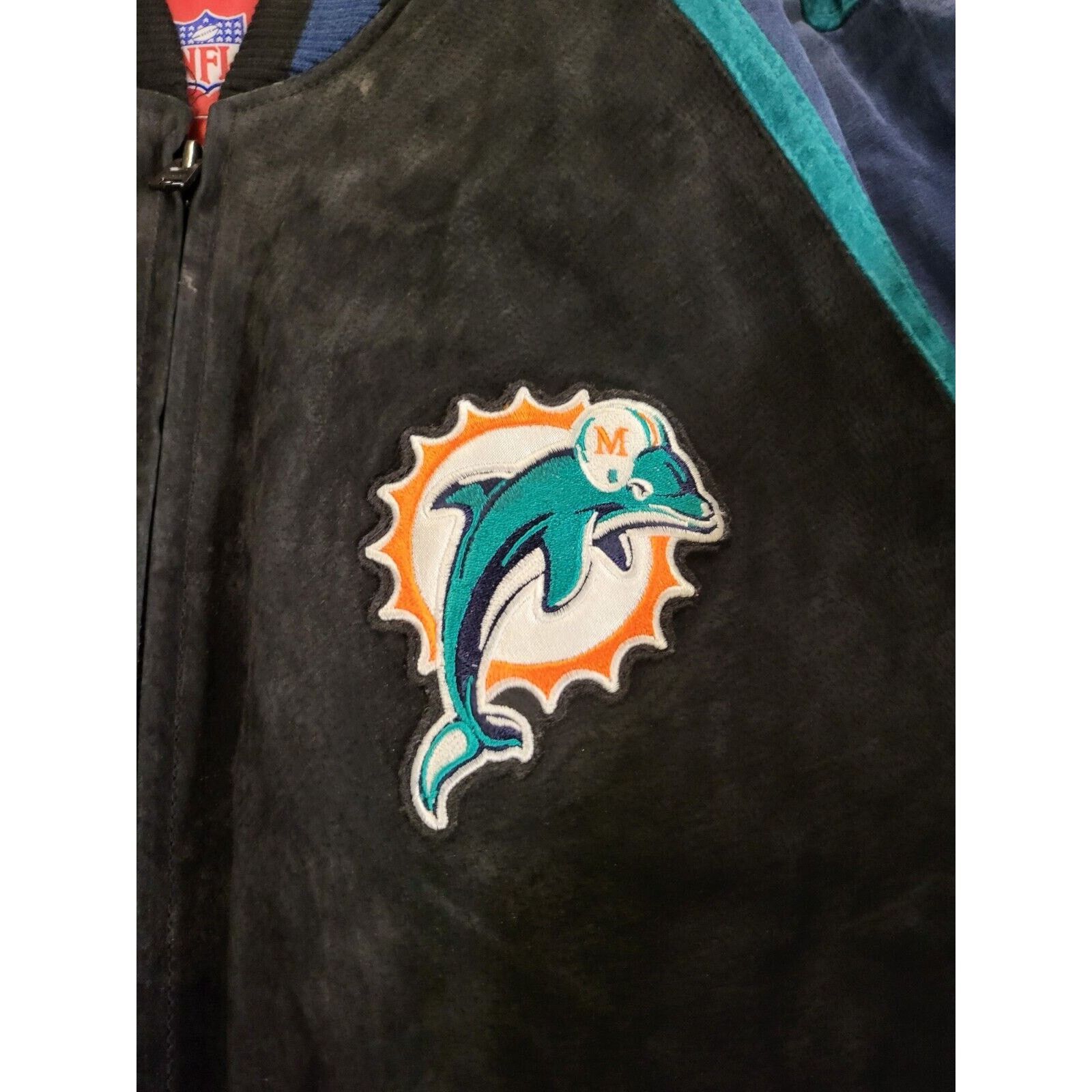 NFL Vintage Miami Dolphins NFL Suede Leather Bomber Jacket Size US L / EU 52-54 / 3 - 2 Thumbnail