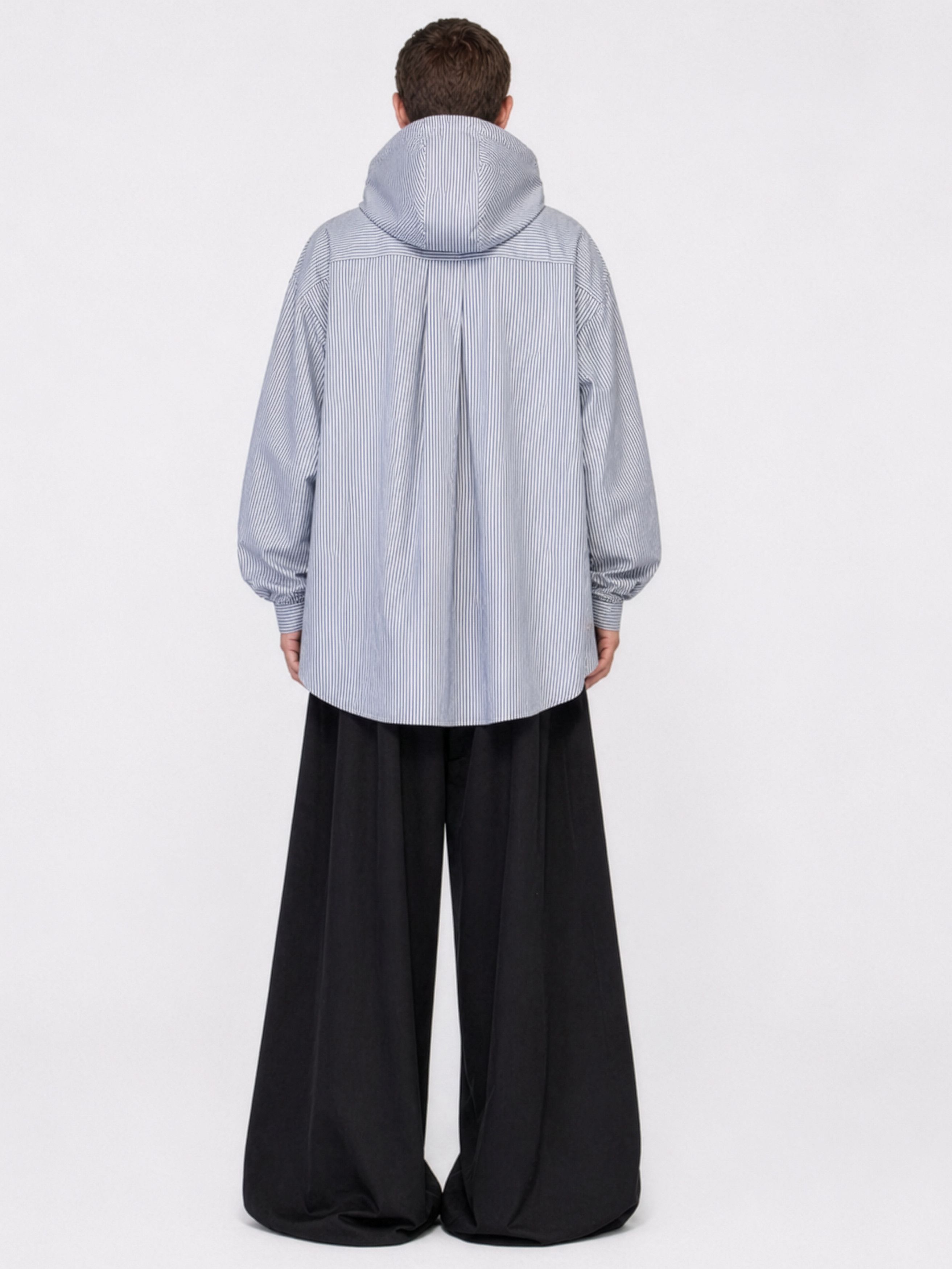 Juun.J Oversized Striped Cotton Hooded Shirt Size US L / EU 52-54 / 3 - 3 Thumbnail