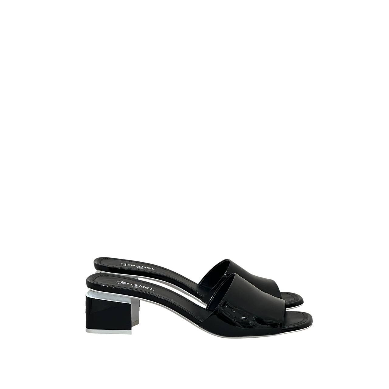 Chanel Chanel Black Patent Leather Heeled Mules - Size 41 Size US 10 / IT 40 - 2 Thumbnail