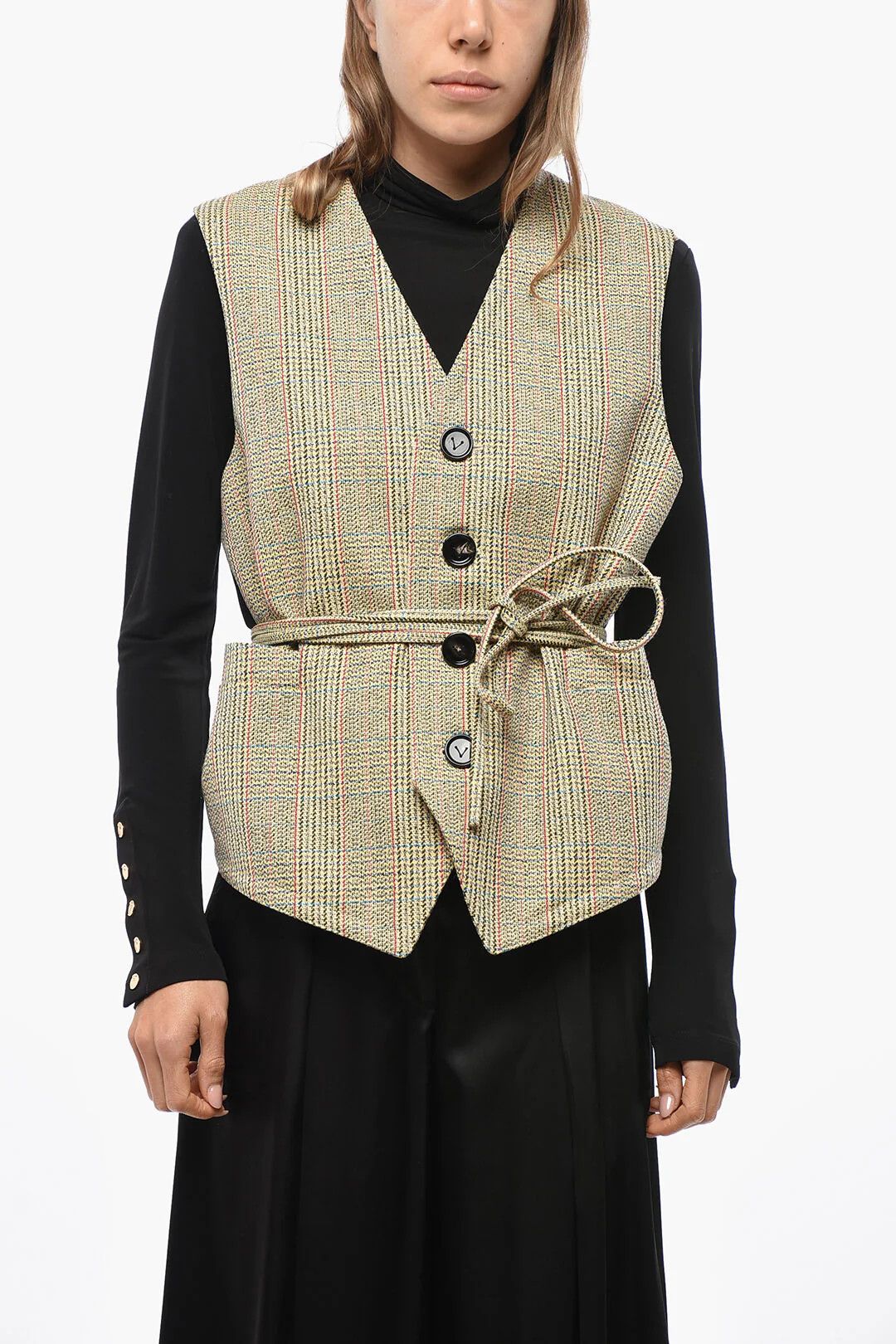 Bottega Veneta og1mm0426 District Check Wool Gilet Yellow Size XS / US 0-2 / IT 36-38 - 1 Thumbnail