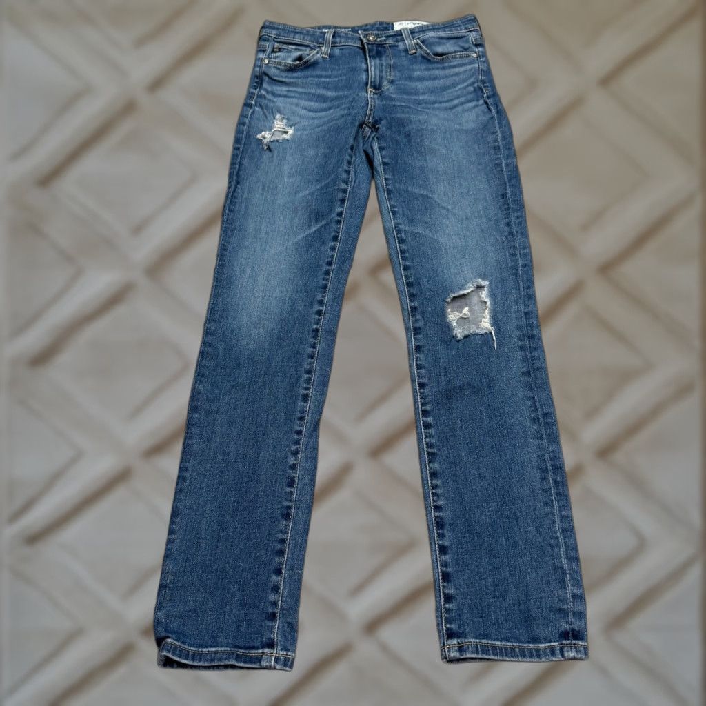Anthropologie VINTAGE AG Adriano Goldschmied Skinny Jeans Women 25 Regular Blue Distressed Fall Spring Summer Winter Size 42" / US 20 - 1 Thumbnail